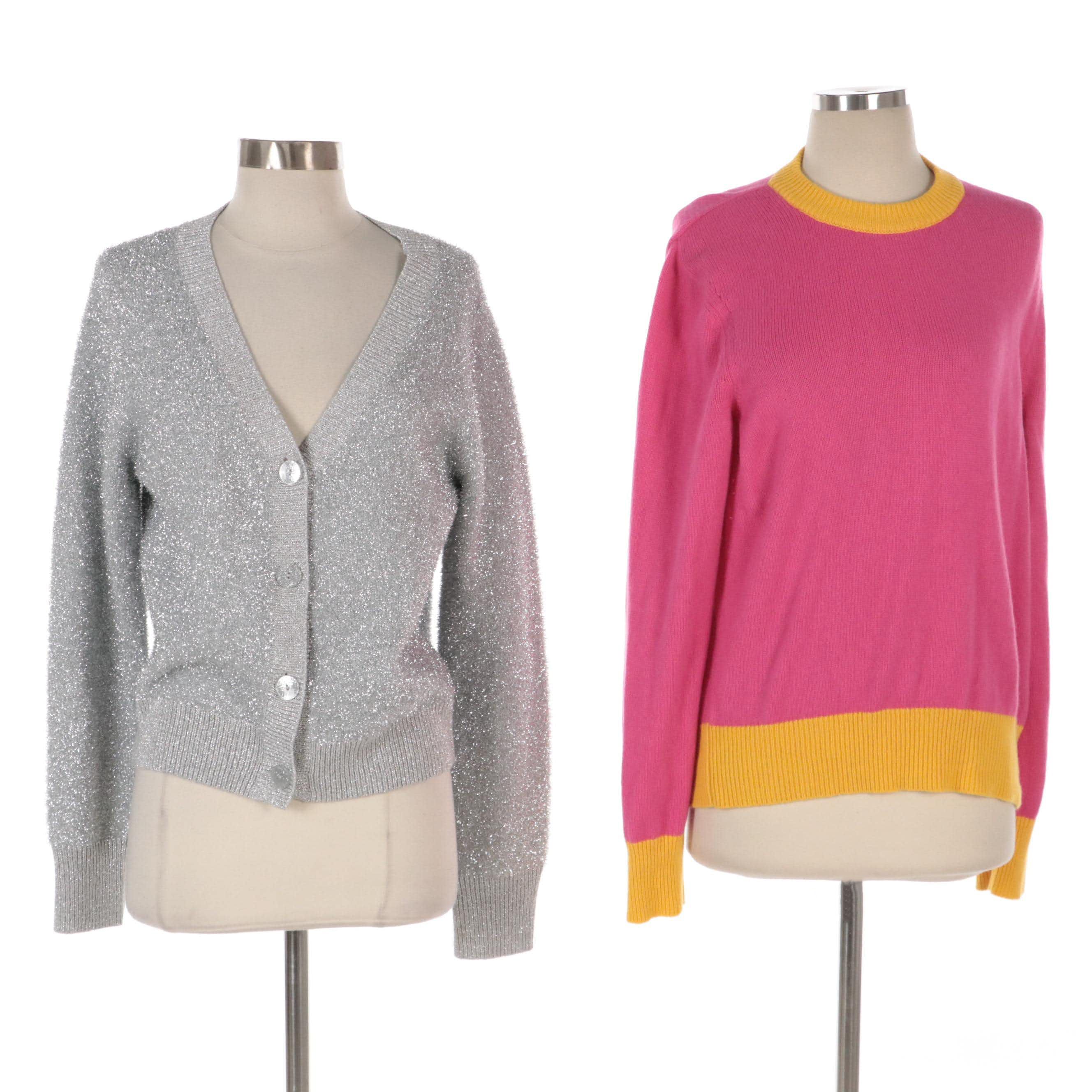 Tory Burch Pink Colorblock Sweater and Kate Spade Silver Sparkle Cardigan, NWT