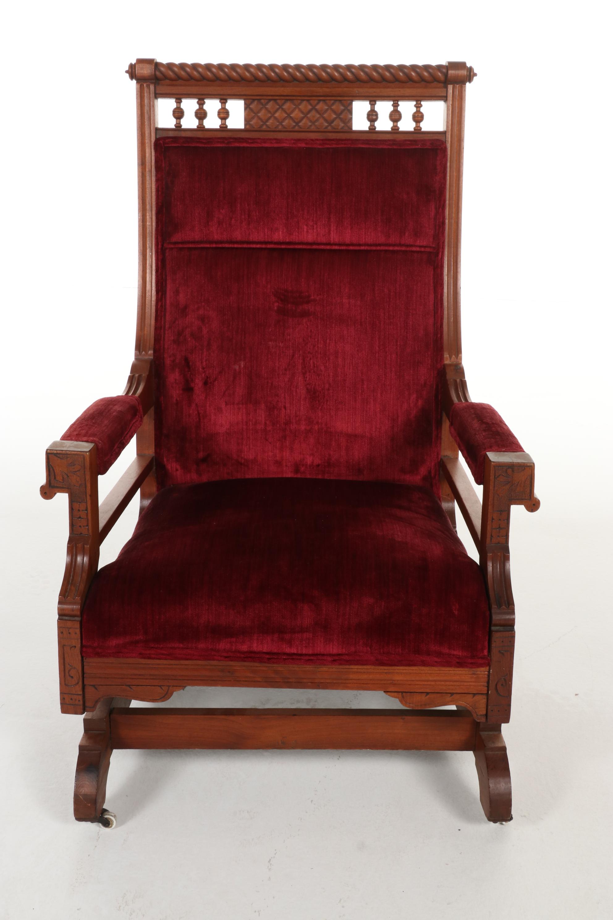 Victorian Walnut Platform Rocking Chair, Late 19th to Early 20th Century