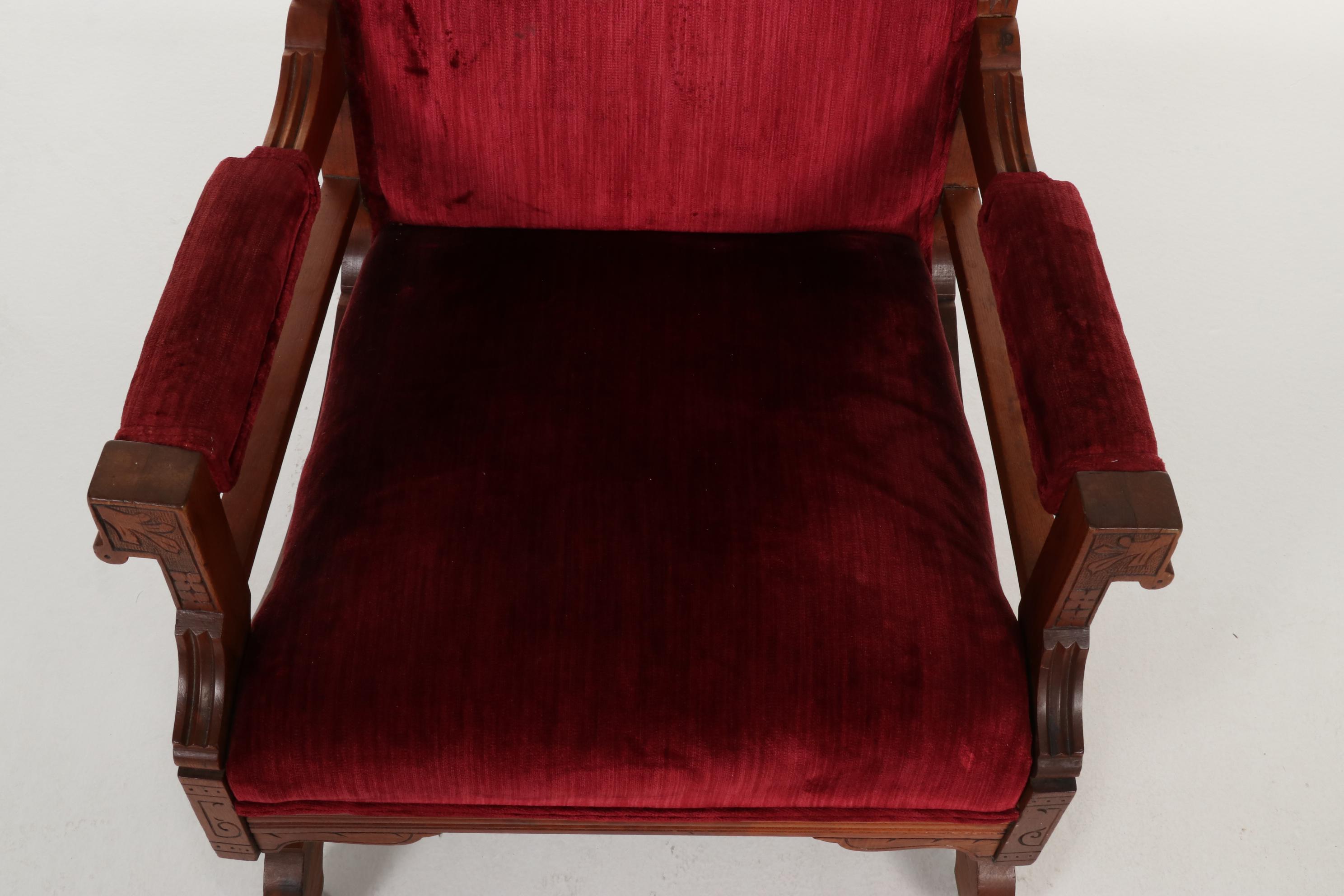 Victorian Walnut Platform Rocking Chair, Late 19th to Early 20th Century