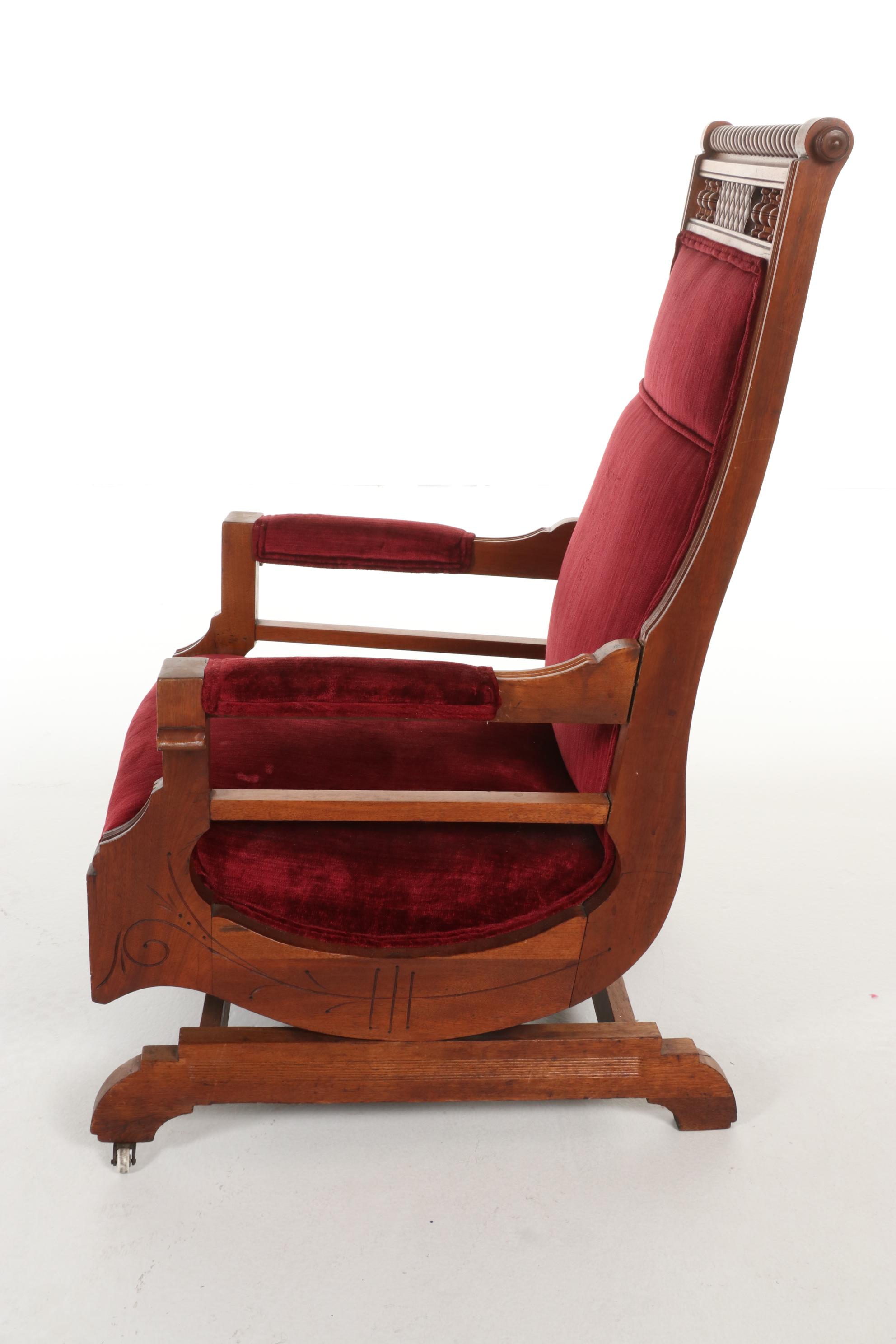 Victorian Walnut Platform Rocking Chair, Late 19th to Early 20th Century