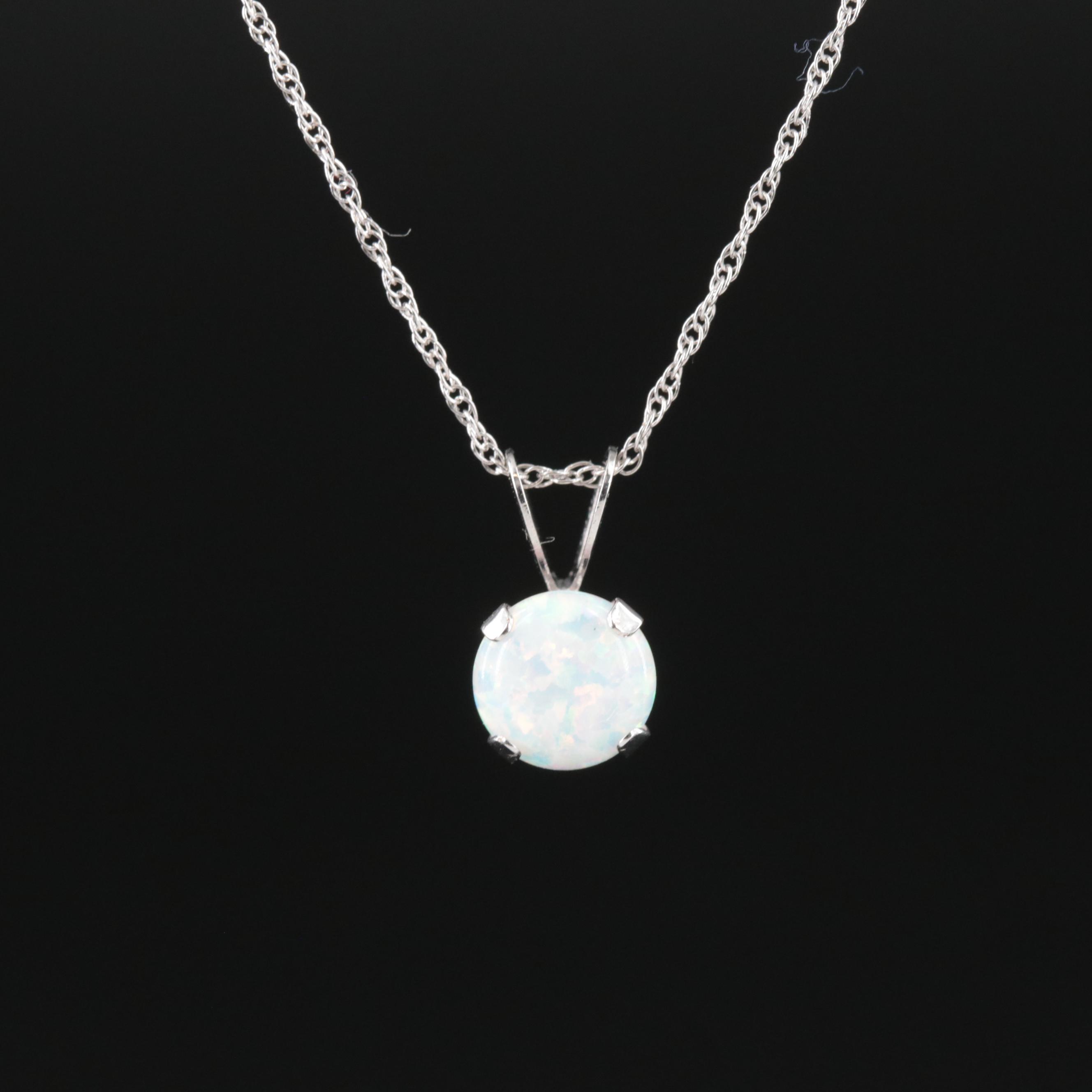 10K Opal Solitaire Pendant Necklace