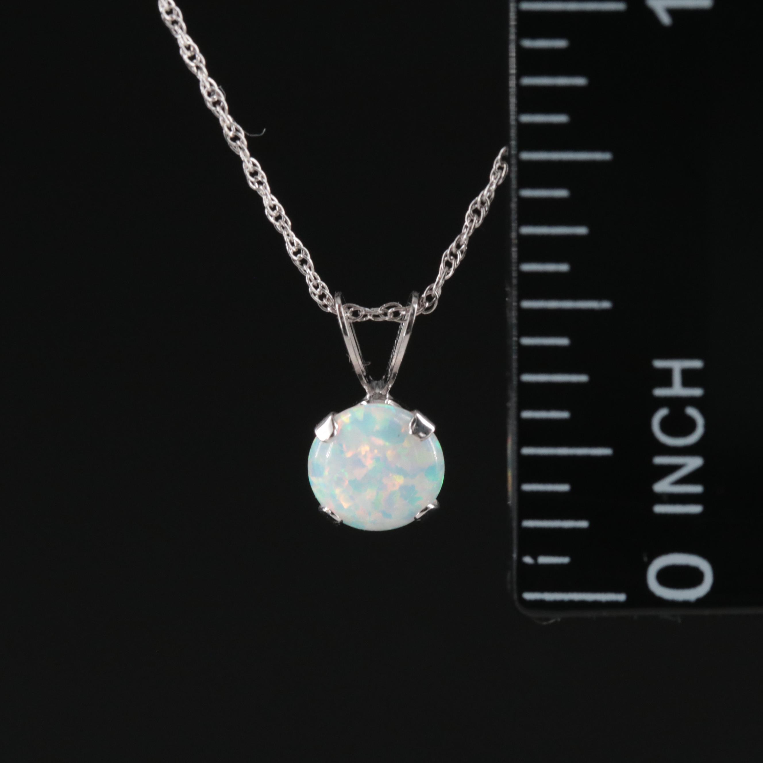 10K Opal Solitaire Pendant Necklace