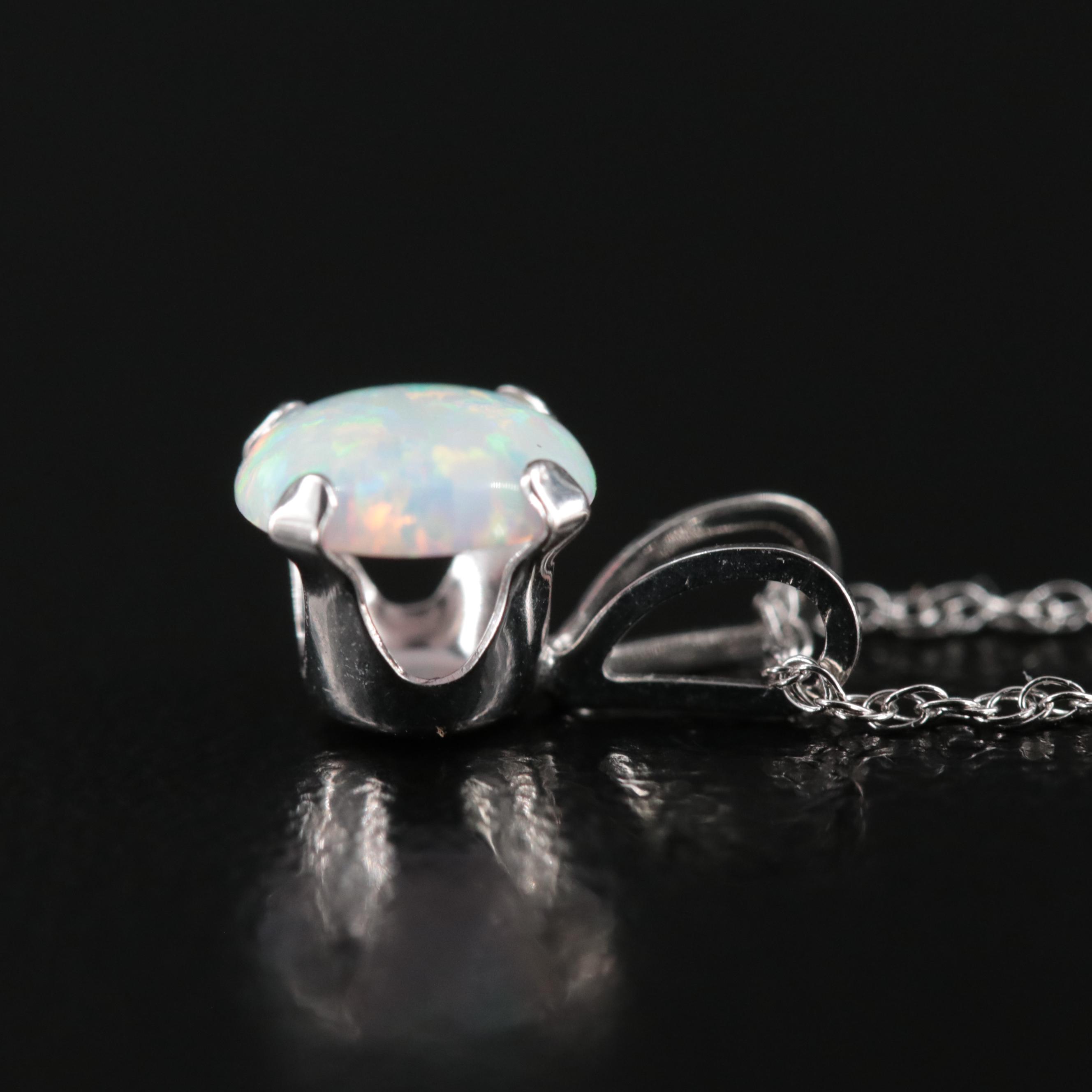 10K Opal Solitaire Pendant Necklace