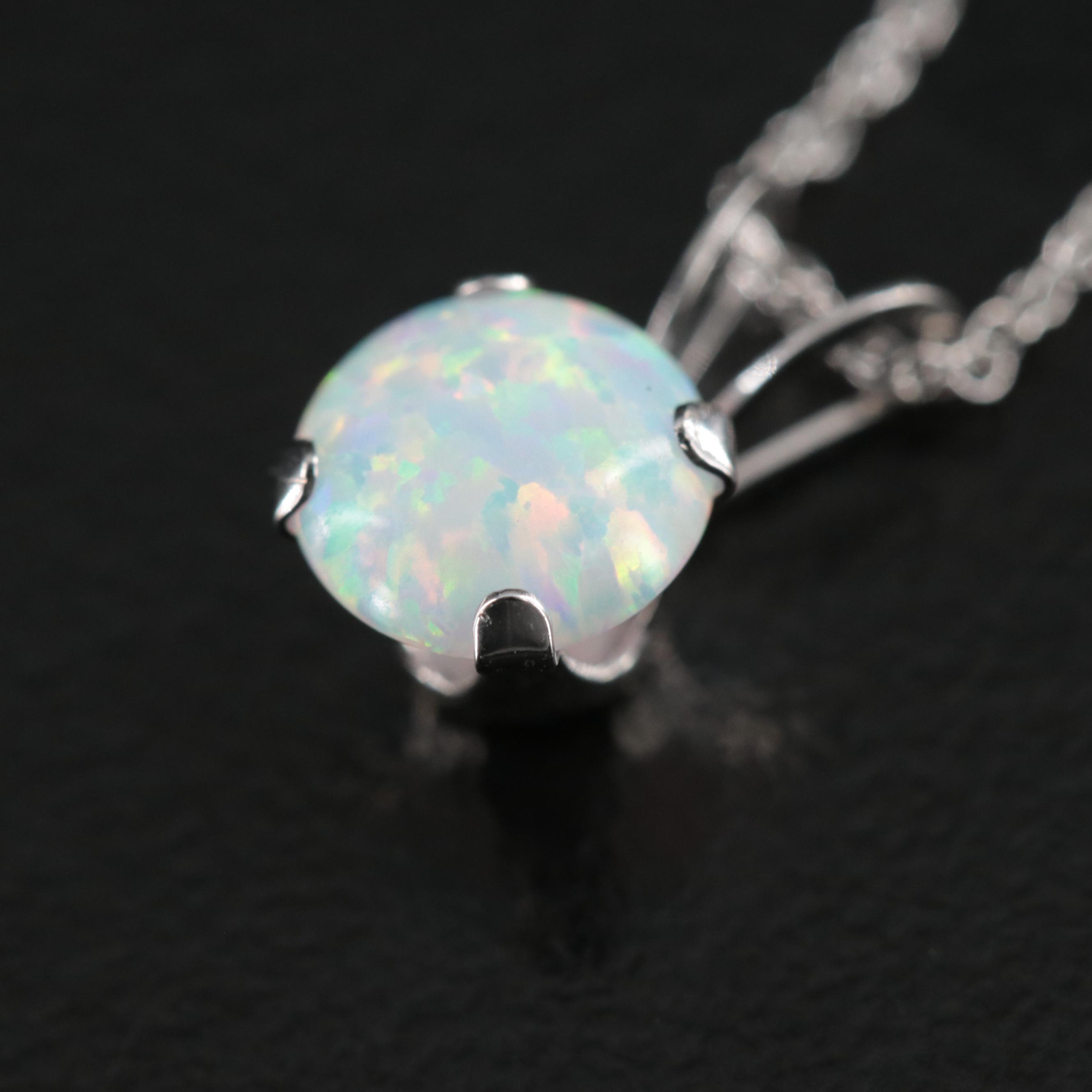 10K Opal Solitaire Pendant Necklace