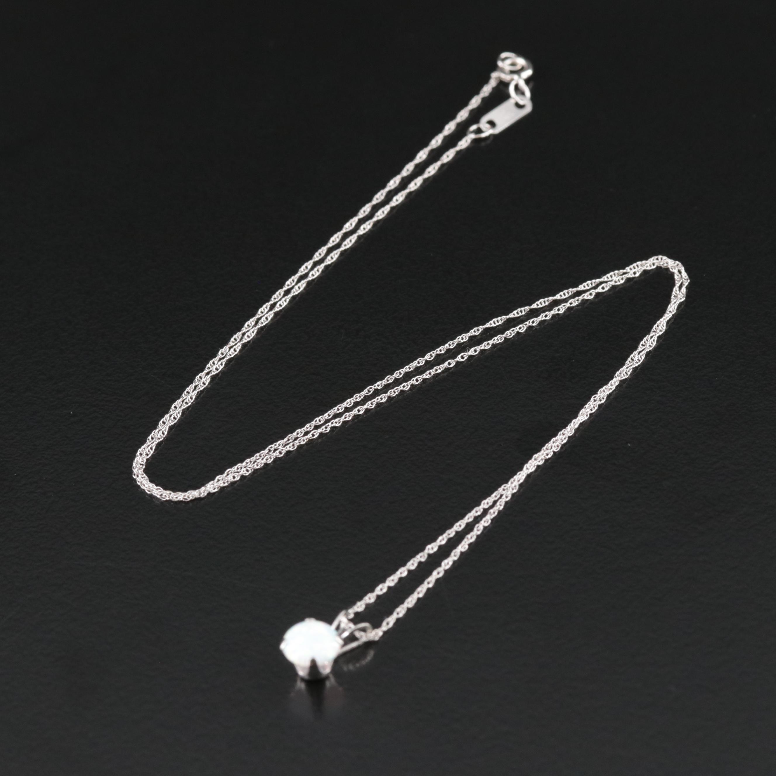 10K Opal Solitaire Pendant Necklace