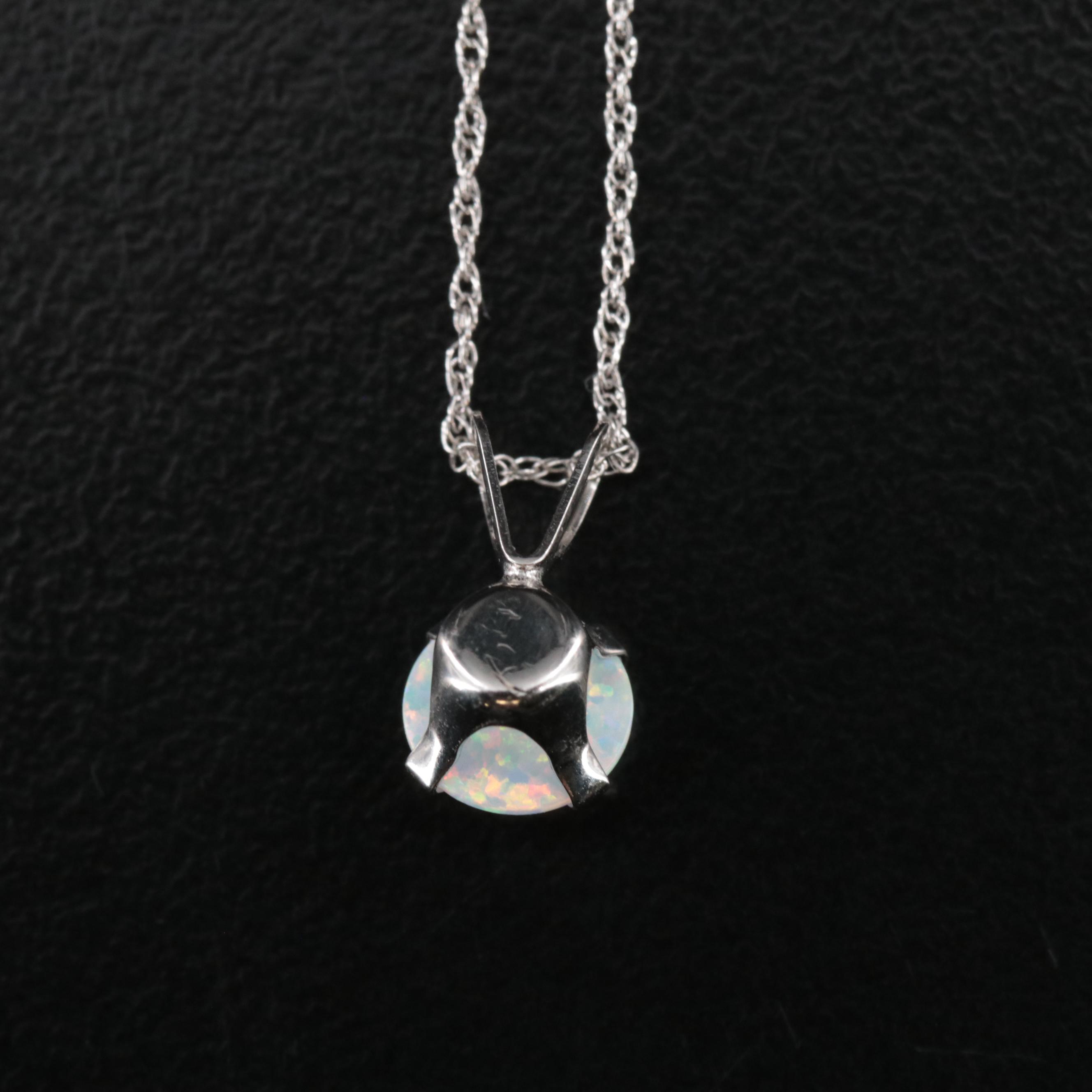 10K Opal Solitaire Pendant Necklace