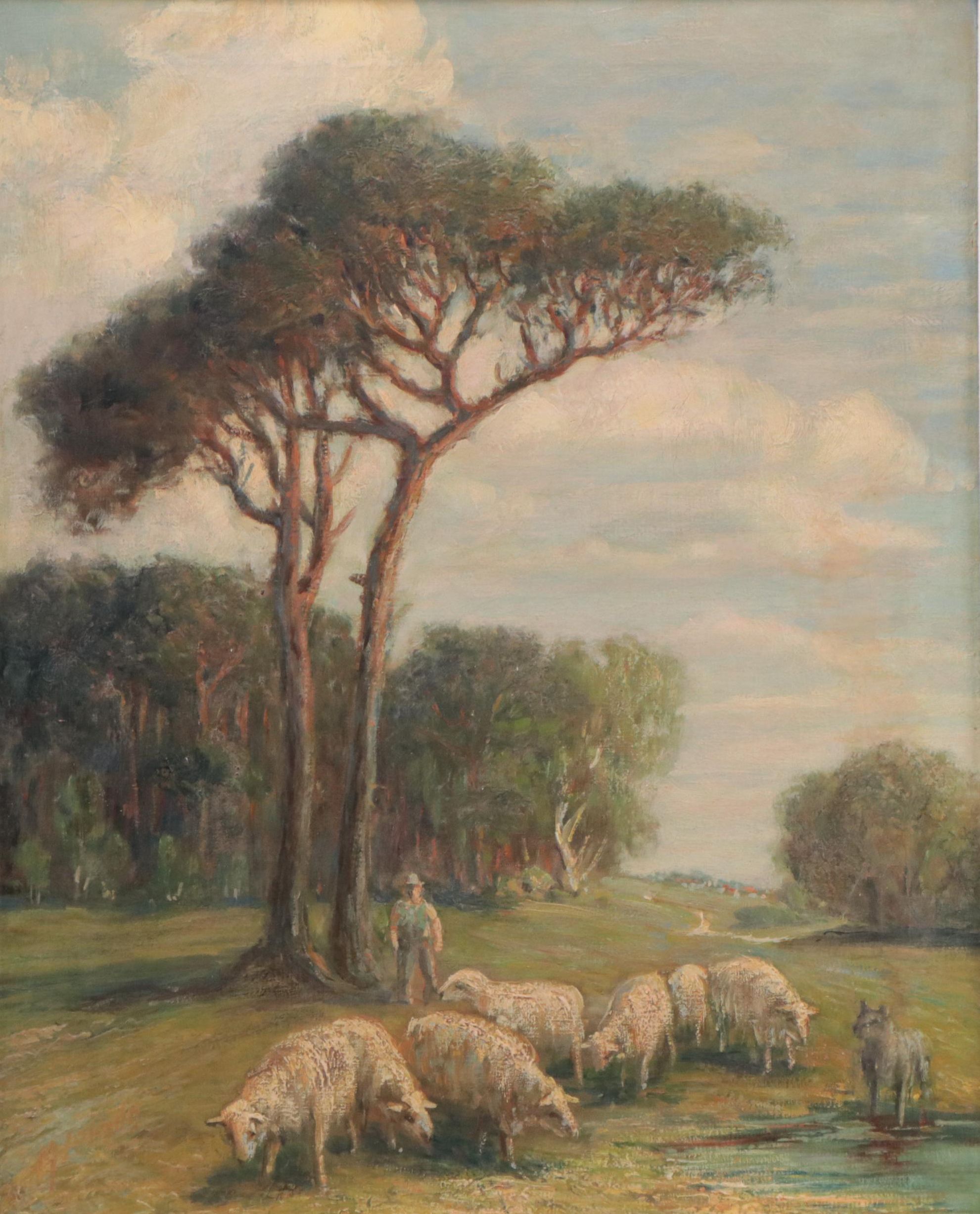 German School Pastoral Landscape Oil Painting, Circa 1900