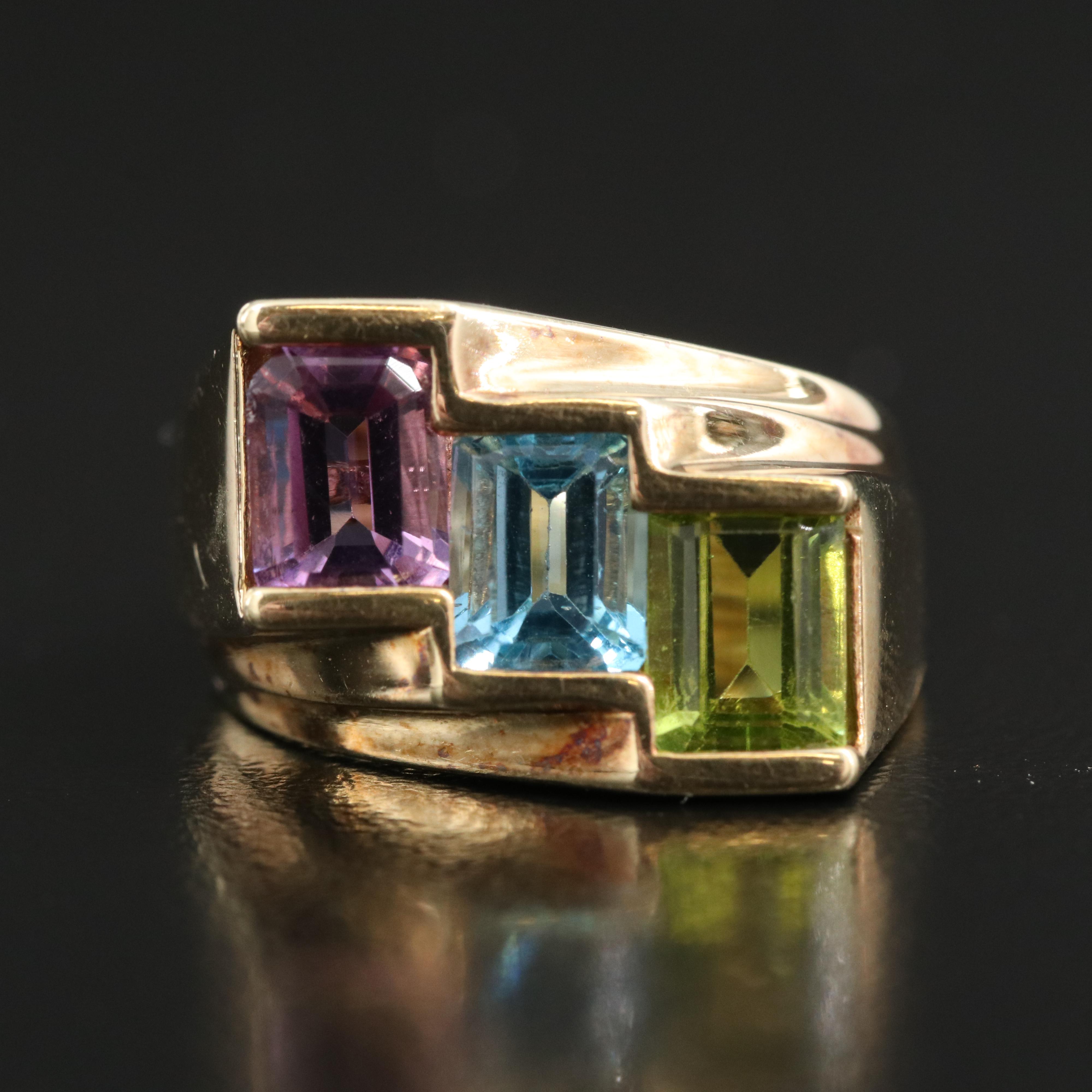 14K Amethyst, Topaz and Peridot Ring