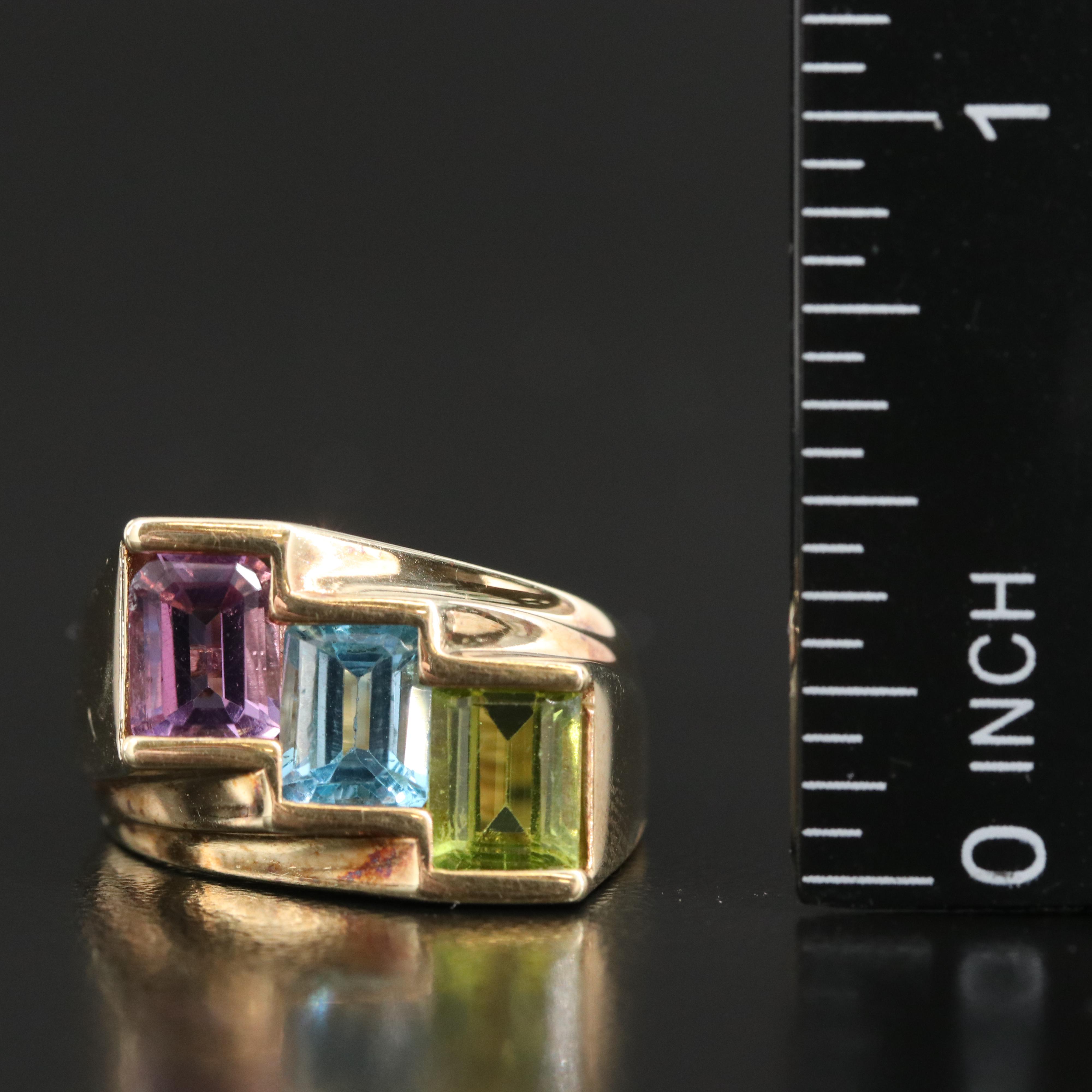 14K Amethyst, Topaz and Peridot Ring