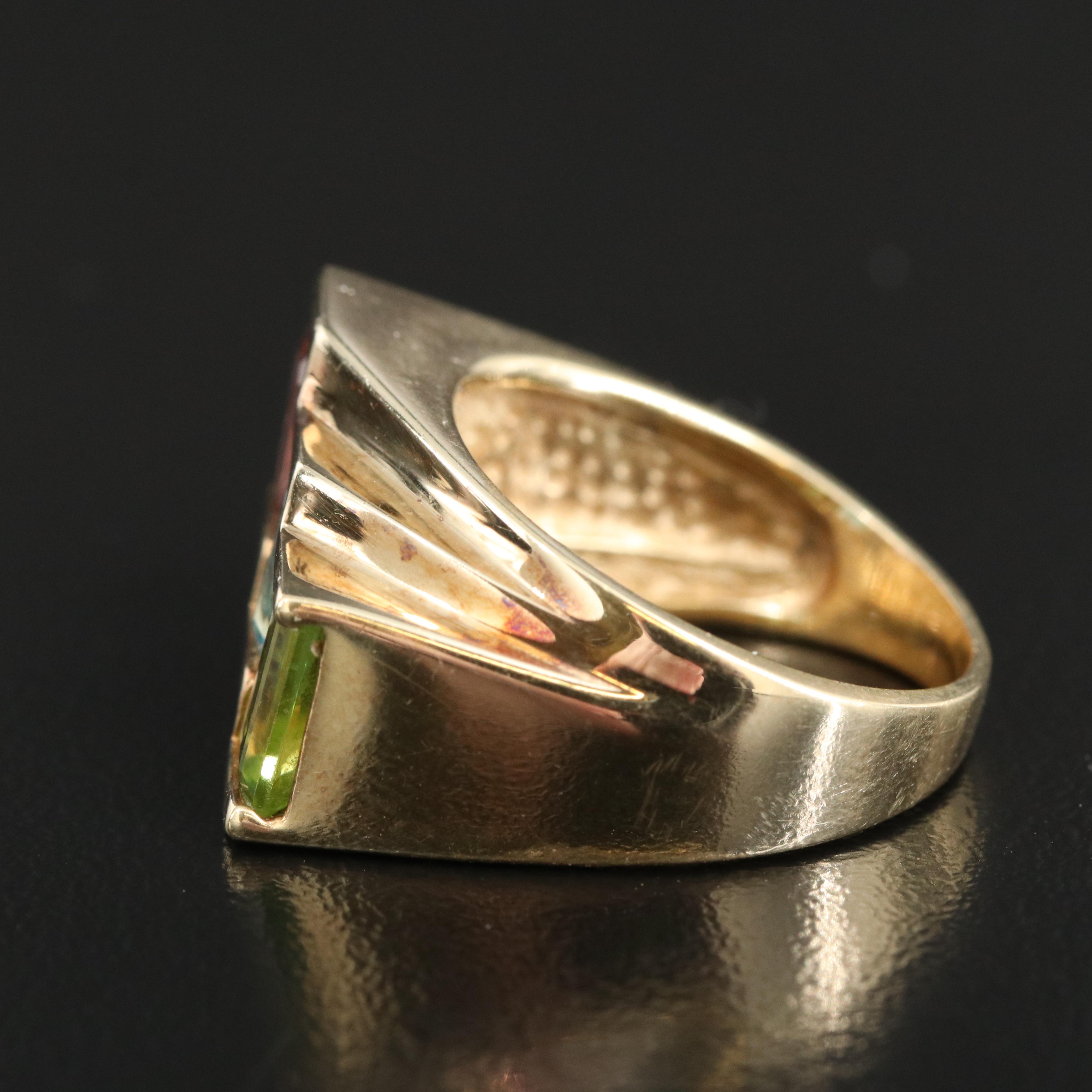 14K Amethyst, Topaz and Peridot Ring