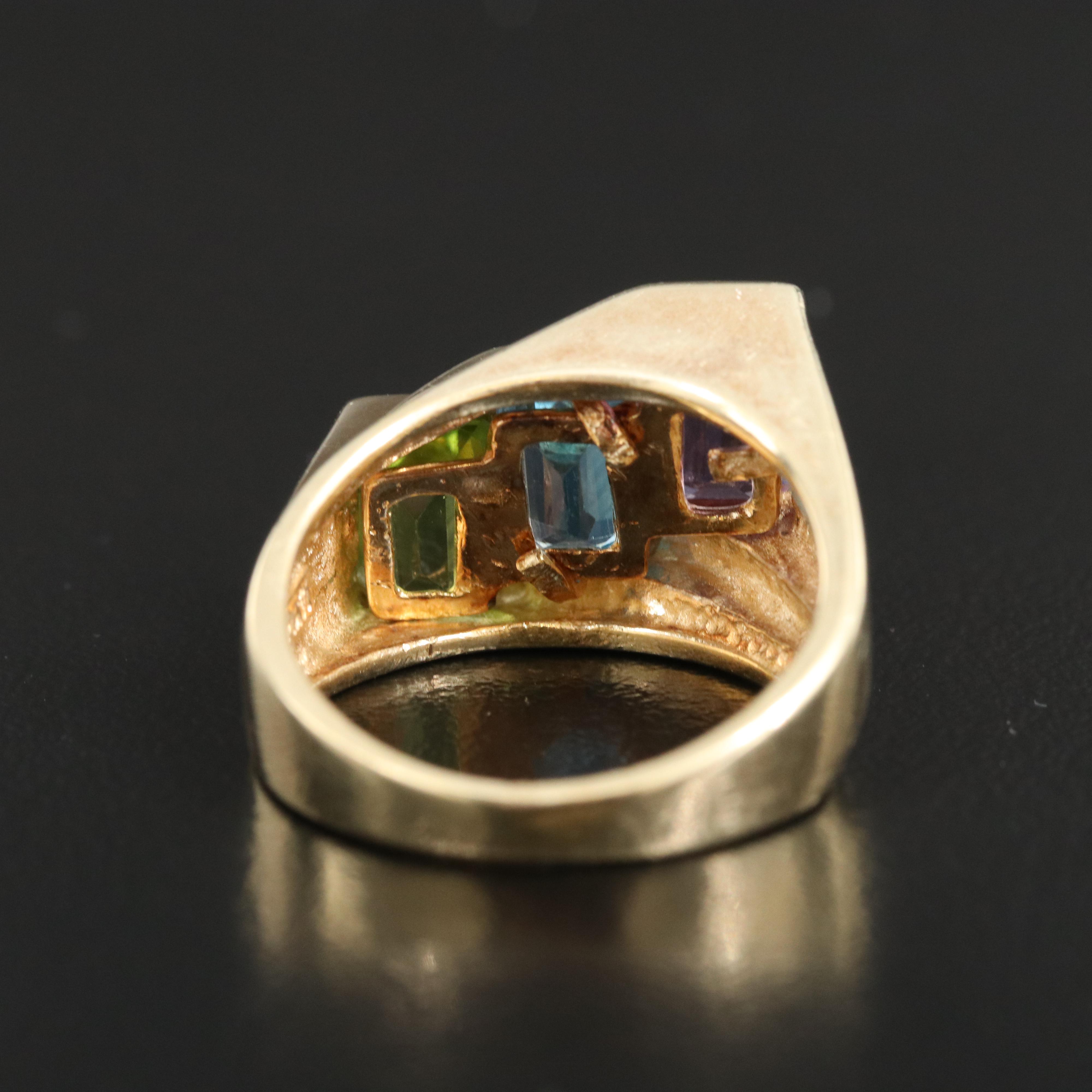 14K Amethyst, Topaz and Peridot Ring