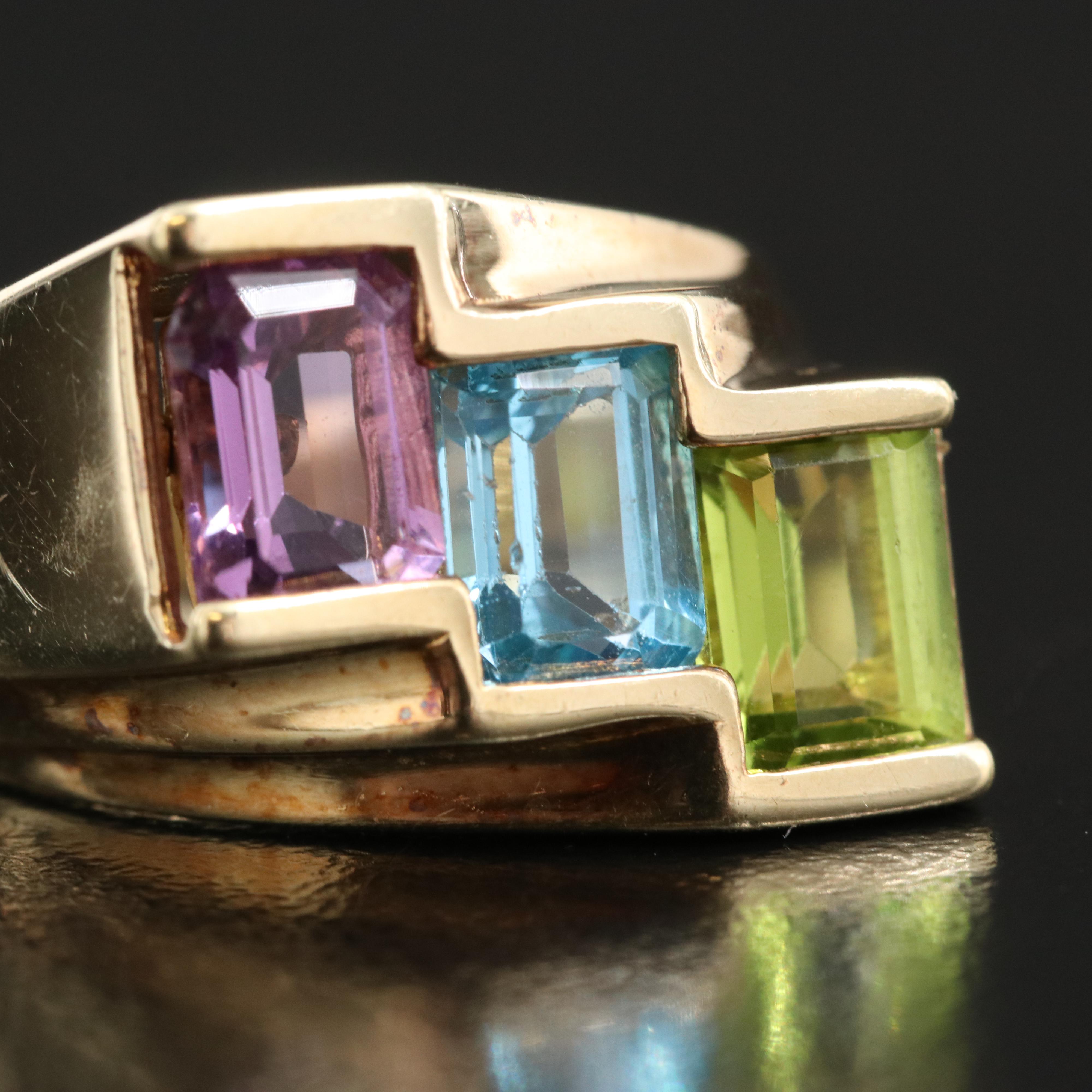 14K Amethyst, Topaz and Peridot Ring
