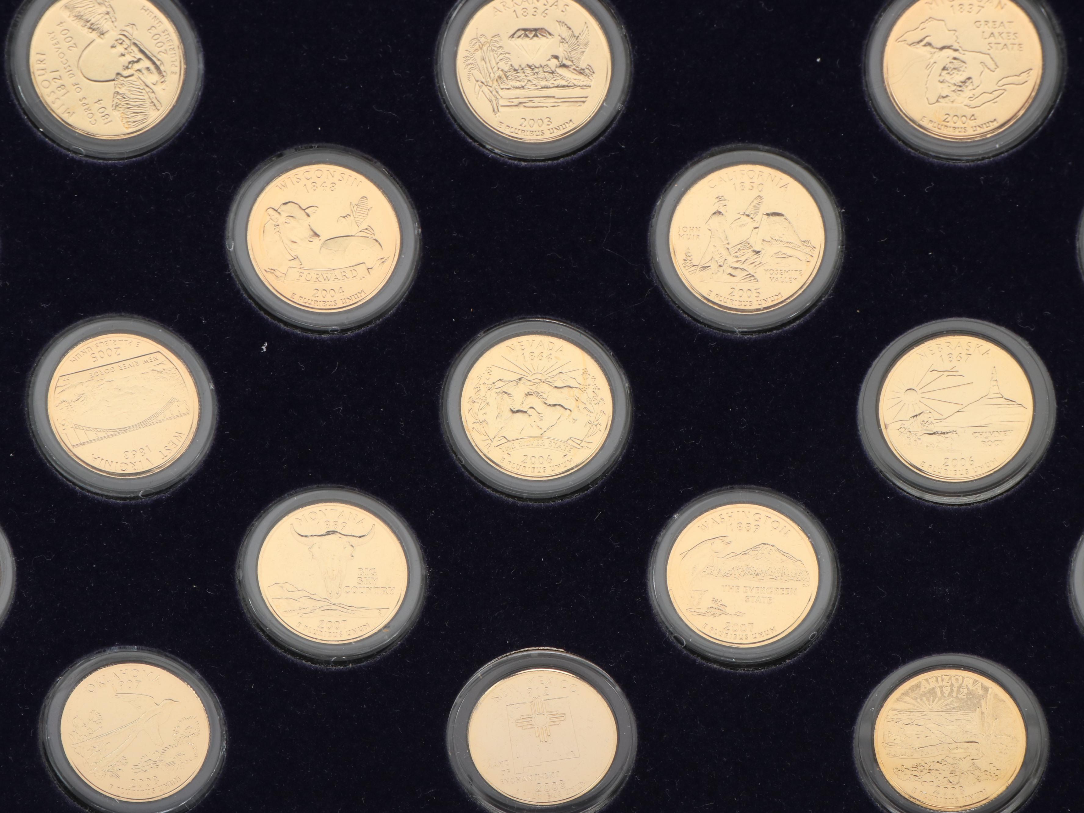 Set of 50 Different Gold Plated State Quarters