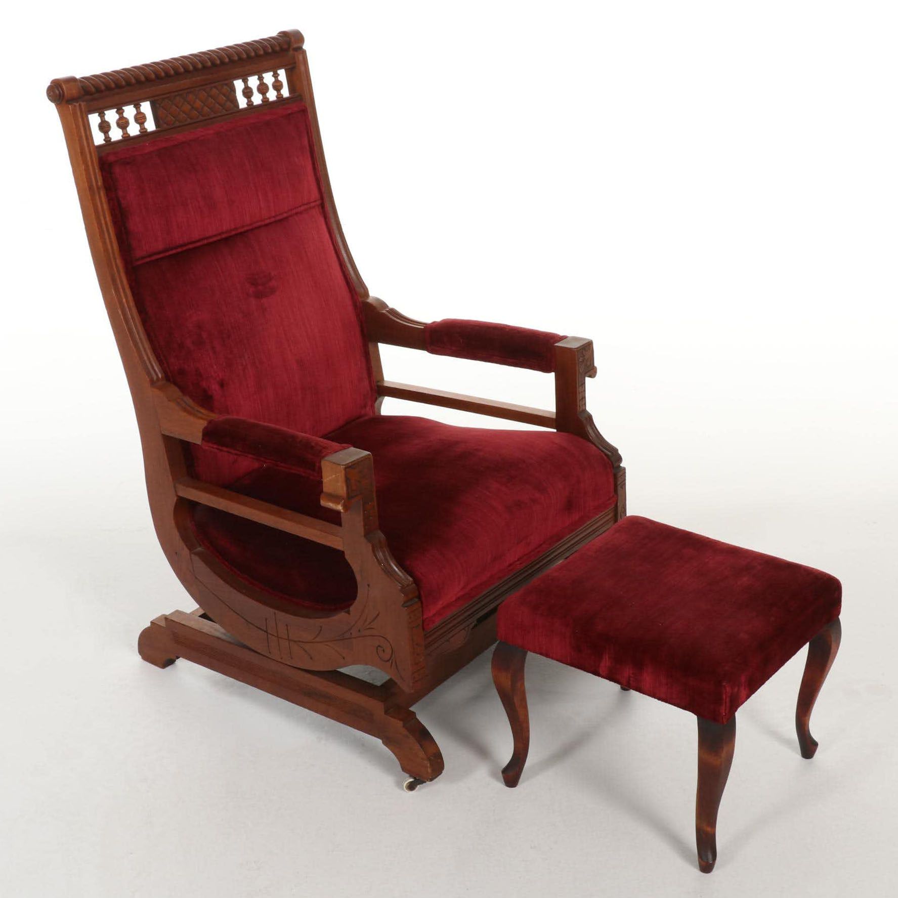Victorian Walnut Platform Rocking Chair, Late 19th to Early 20th Century