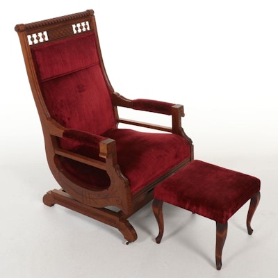 Victorian Walnut Platform Rocking Chair, Late 19th to Early 20th Century