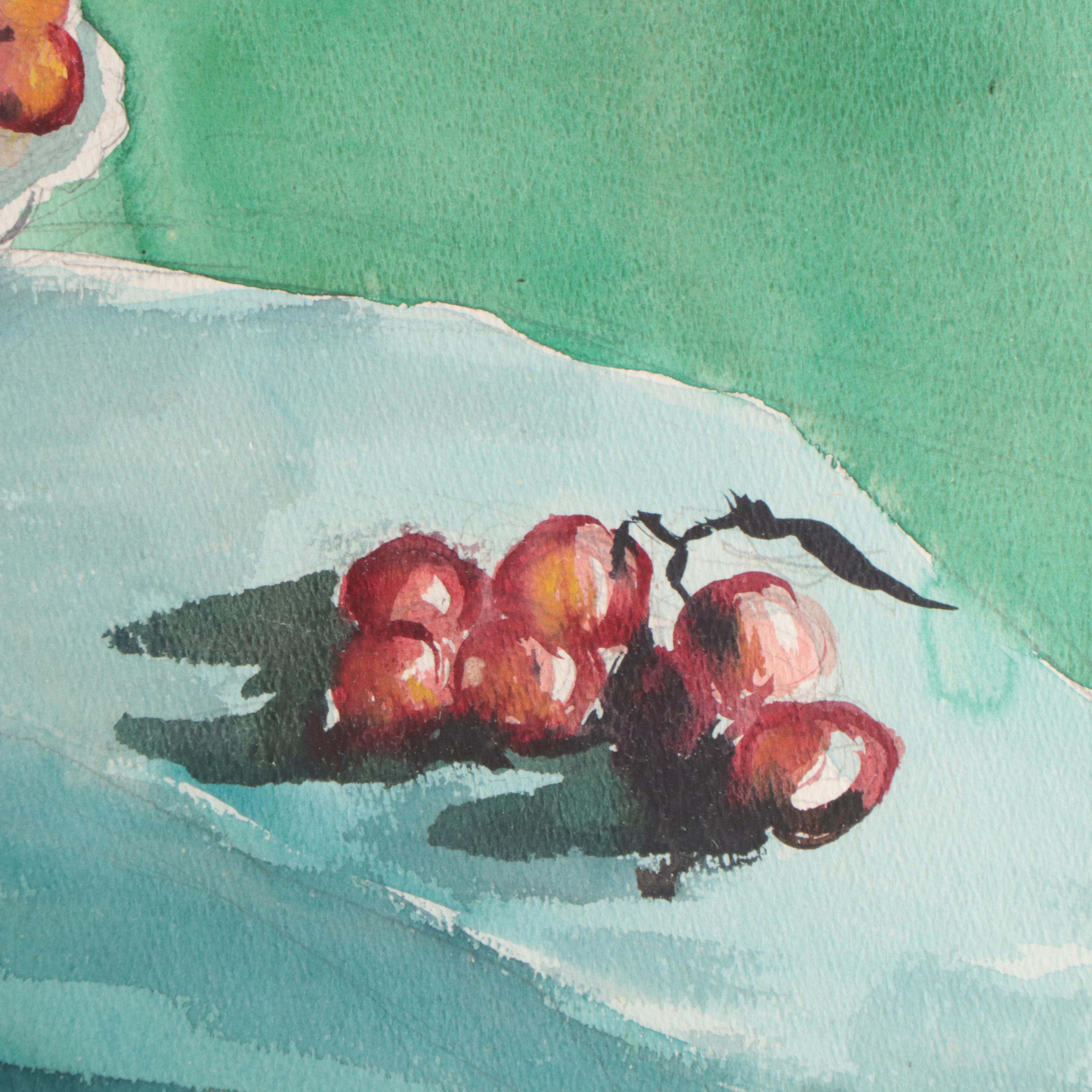 Pair of Still Life Watercolor Paintings, Mid 20th Century