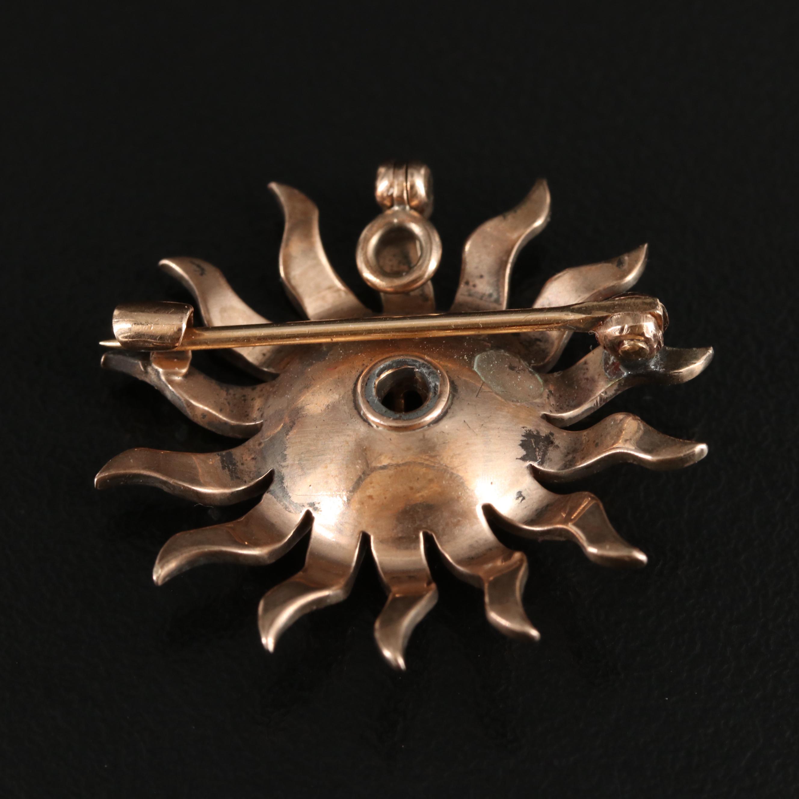Victorian 9K 0.10 CT Diamond Sunburst Converter Brooch