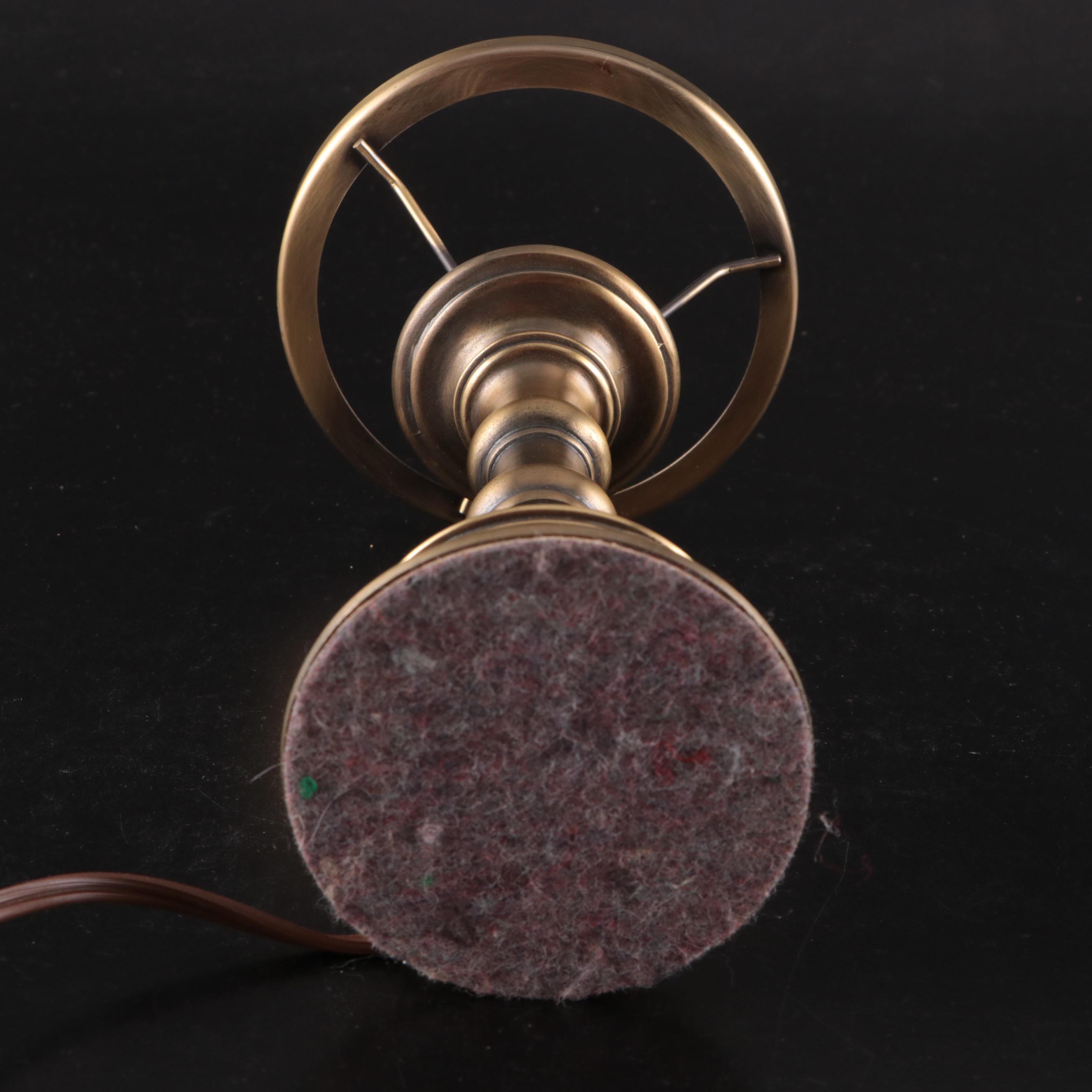 Candlestick Form Brass Table Lamp, Woodbury Pewter Porringer, and More