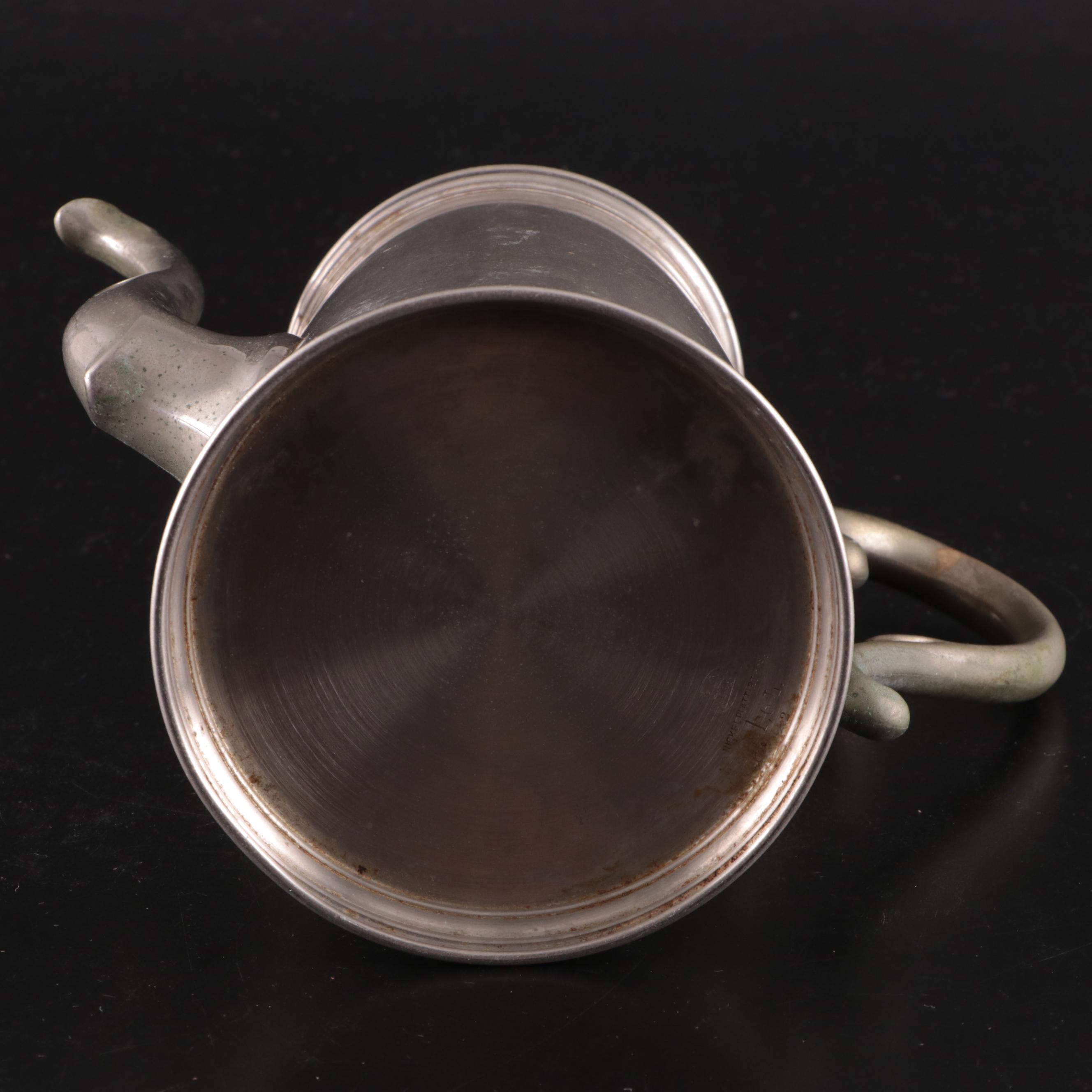 Candlestick Form Brass Table Lamp, Woodbury Pewter Porringer, and More