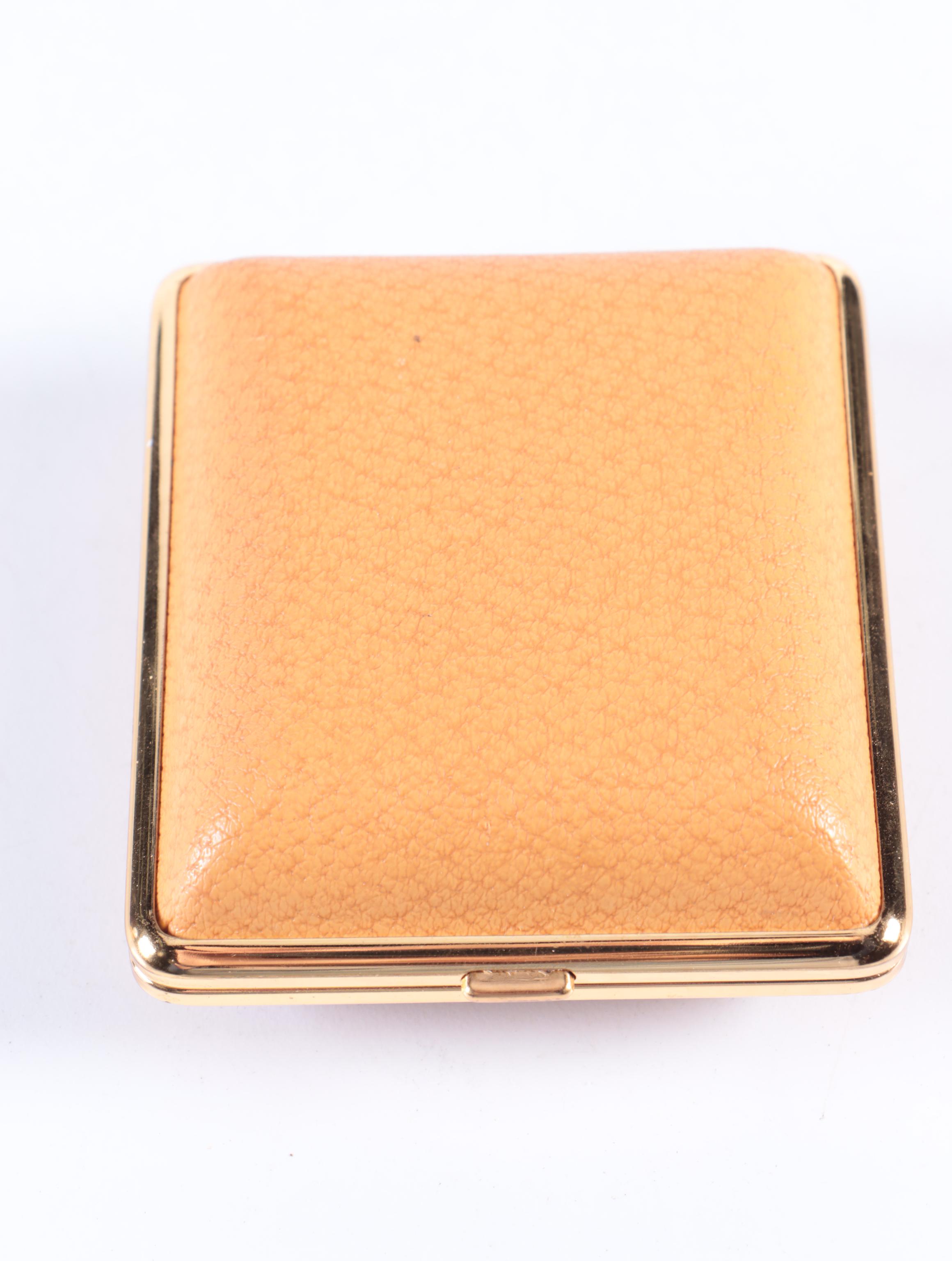 Phinney-Walker Gilt Metal Travel Alarm Clock with Hardshell Case, 1950s