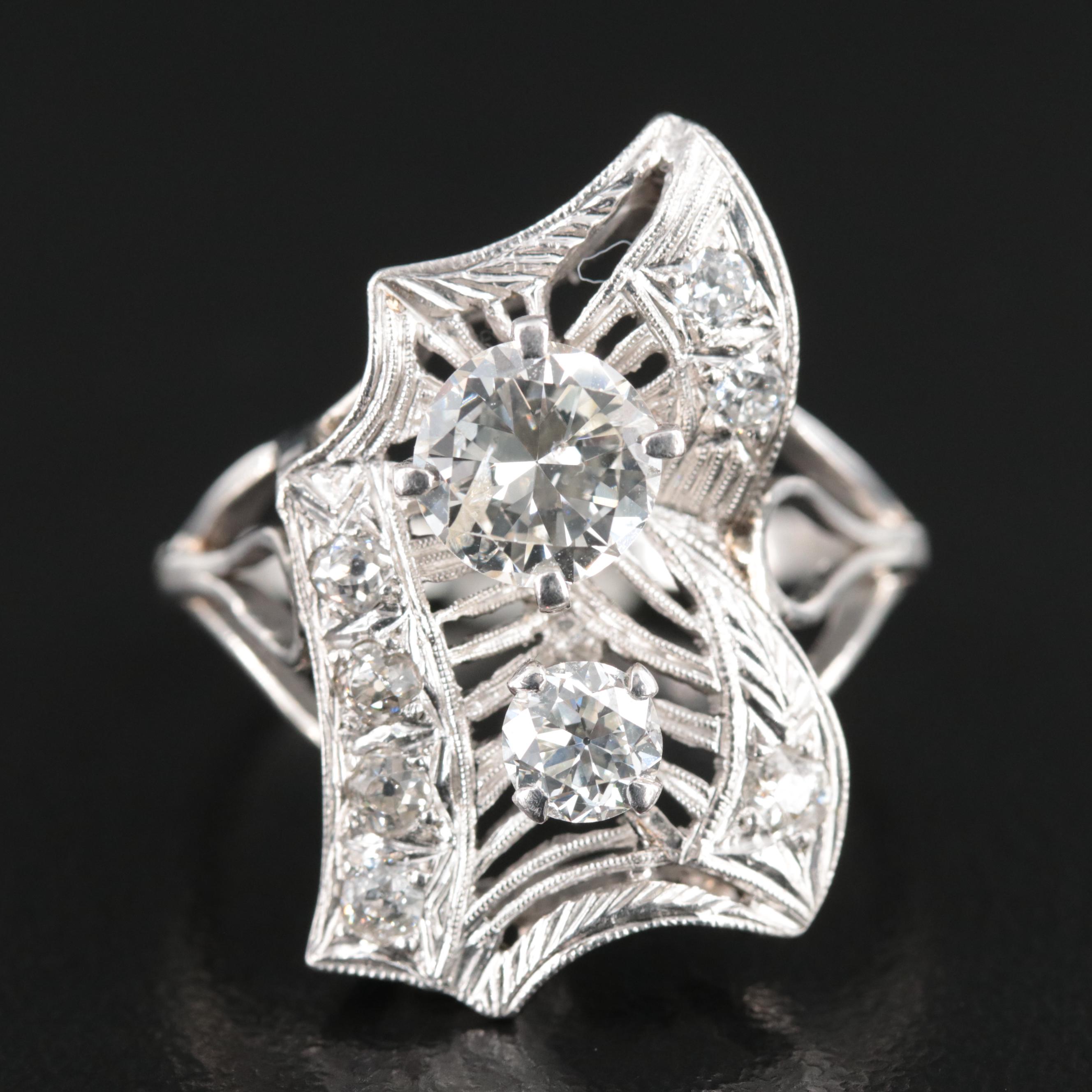 Vintage 1.89 CTW Diamond Palladium Ring