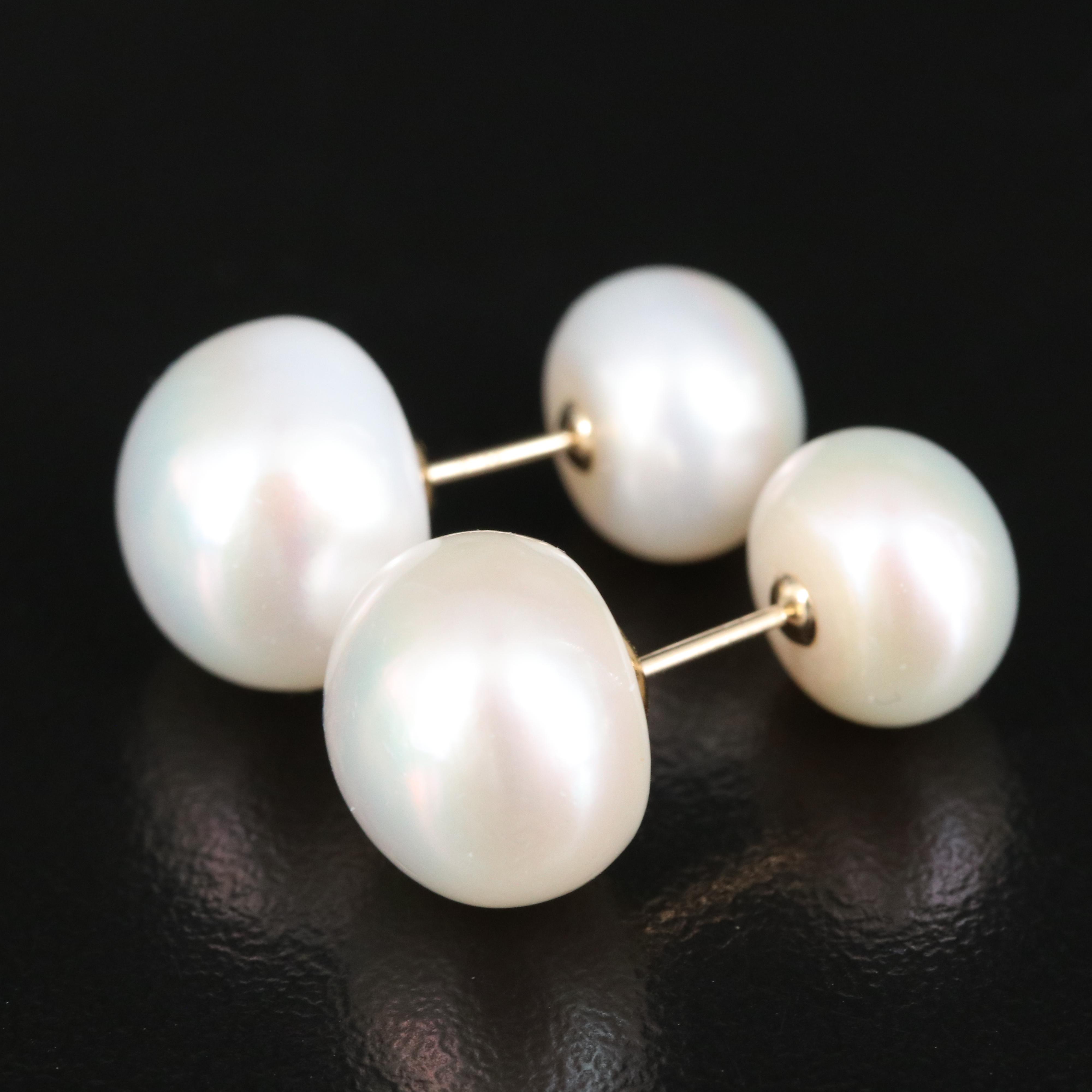 14K Pearl Front-Back Stud Earrings