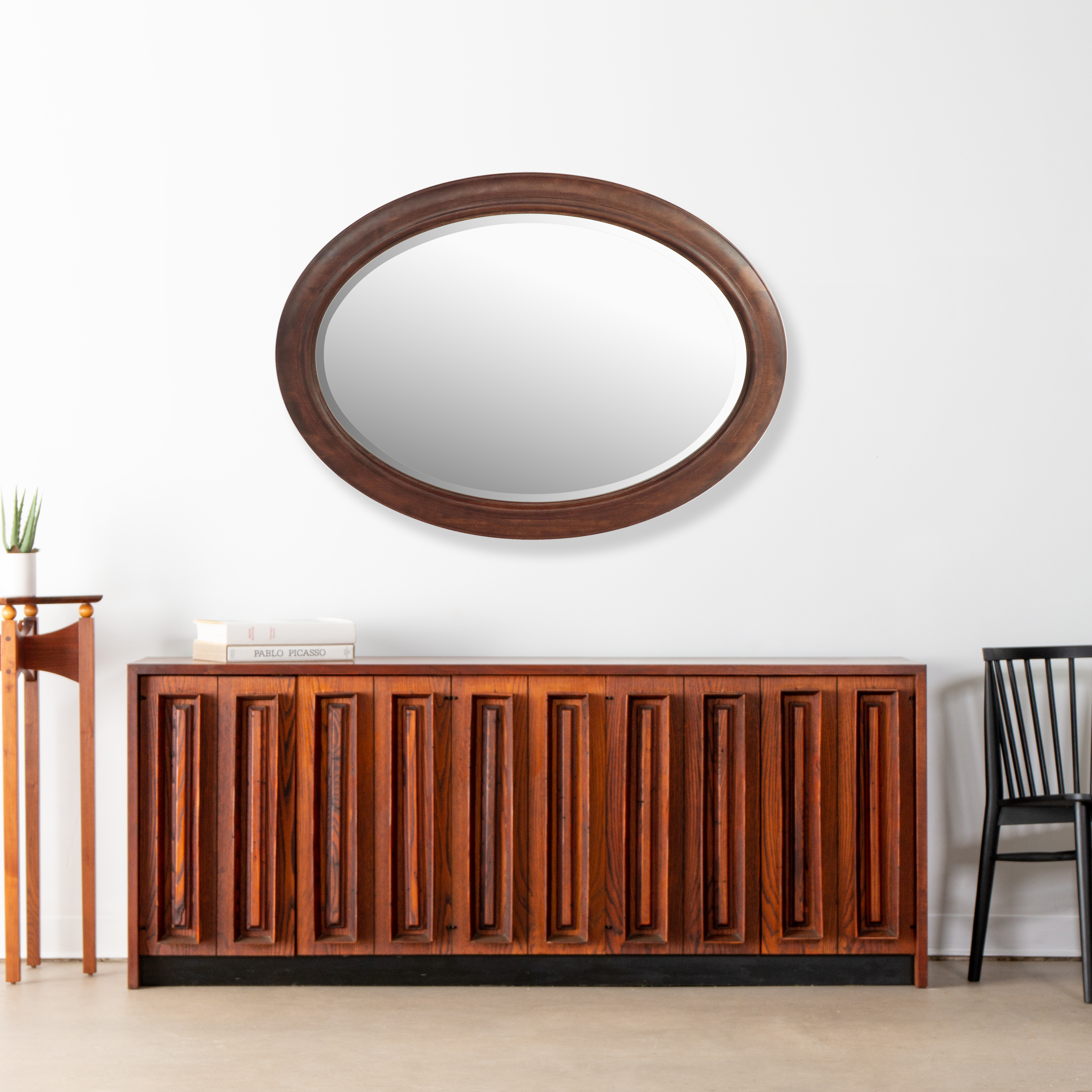 Wooden Framed Oval Wall Mirror