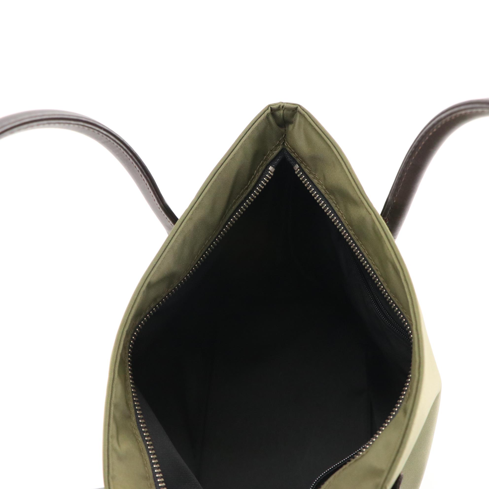 Burberrys Blue Label Green Nylon Tote Bag with Nova Check Trim & Leather Handle