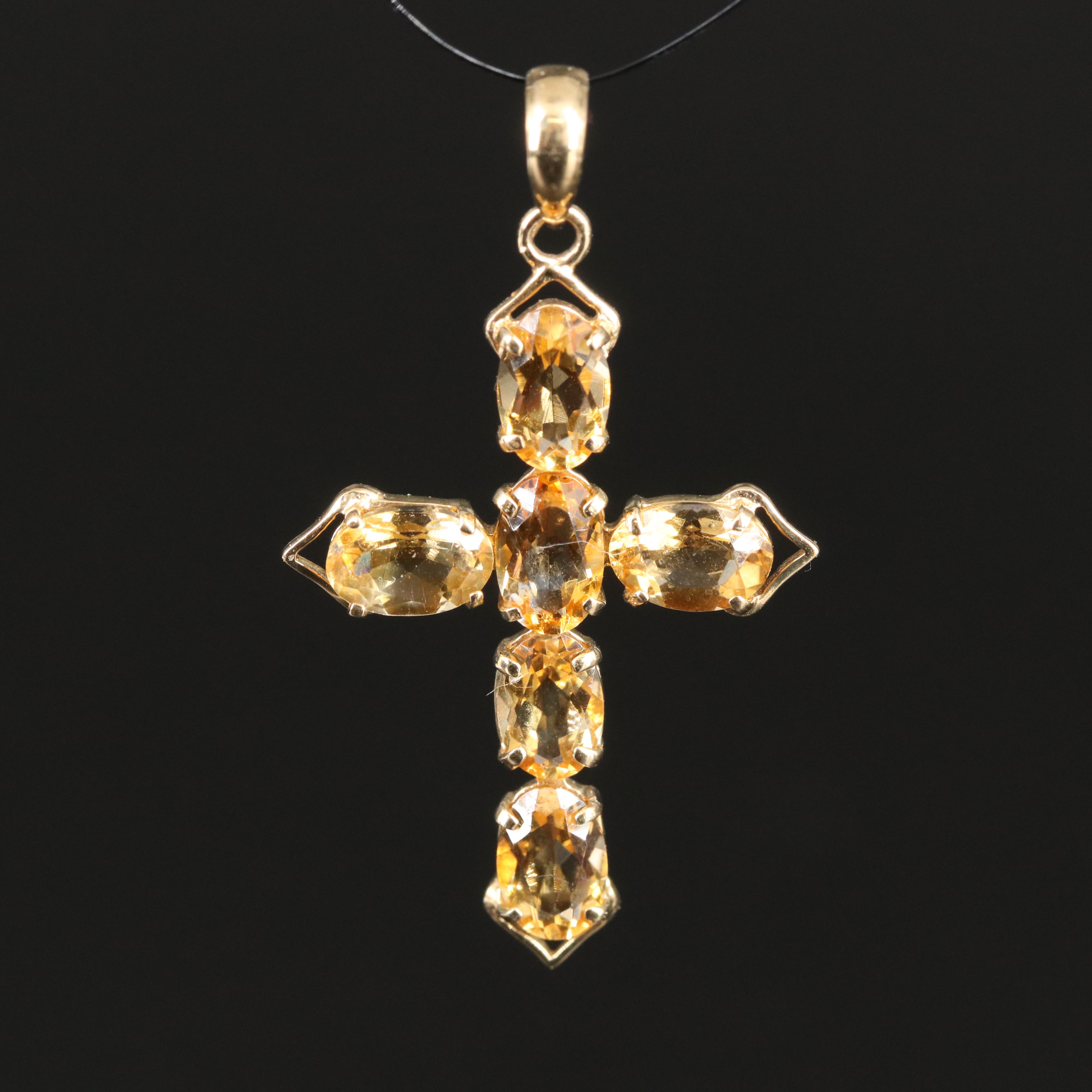 14K Citrine Cross Pendant