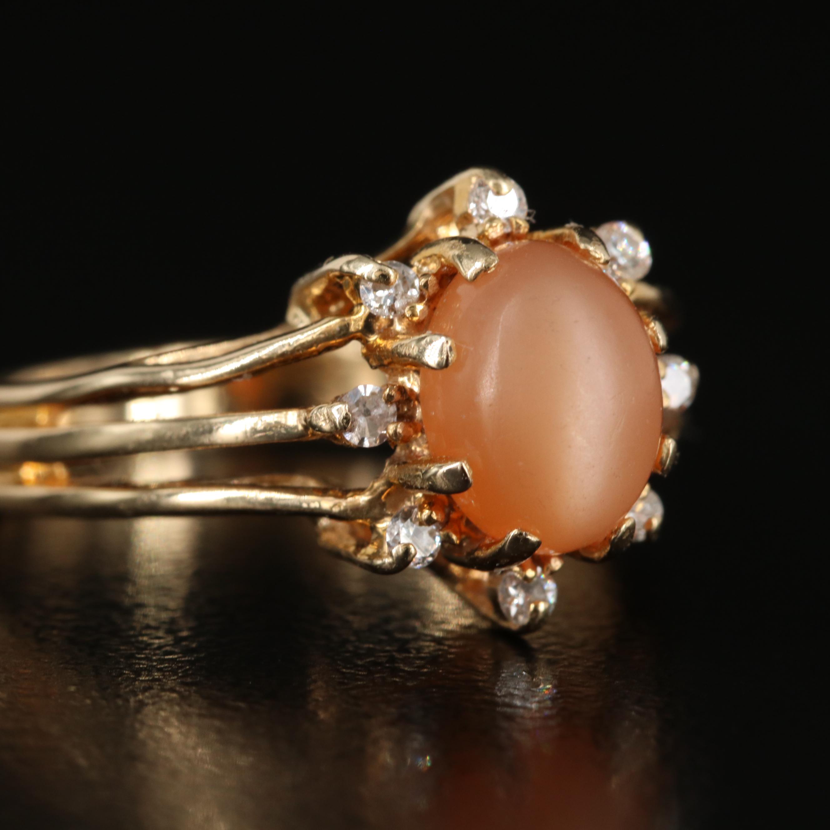Vintage 14K Cat's Eye Moonstone and Diamond Ring