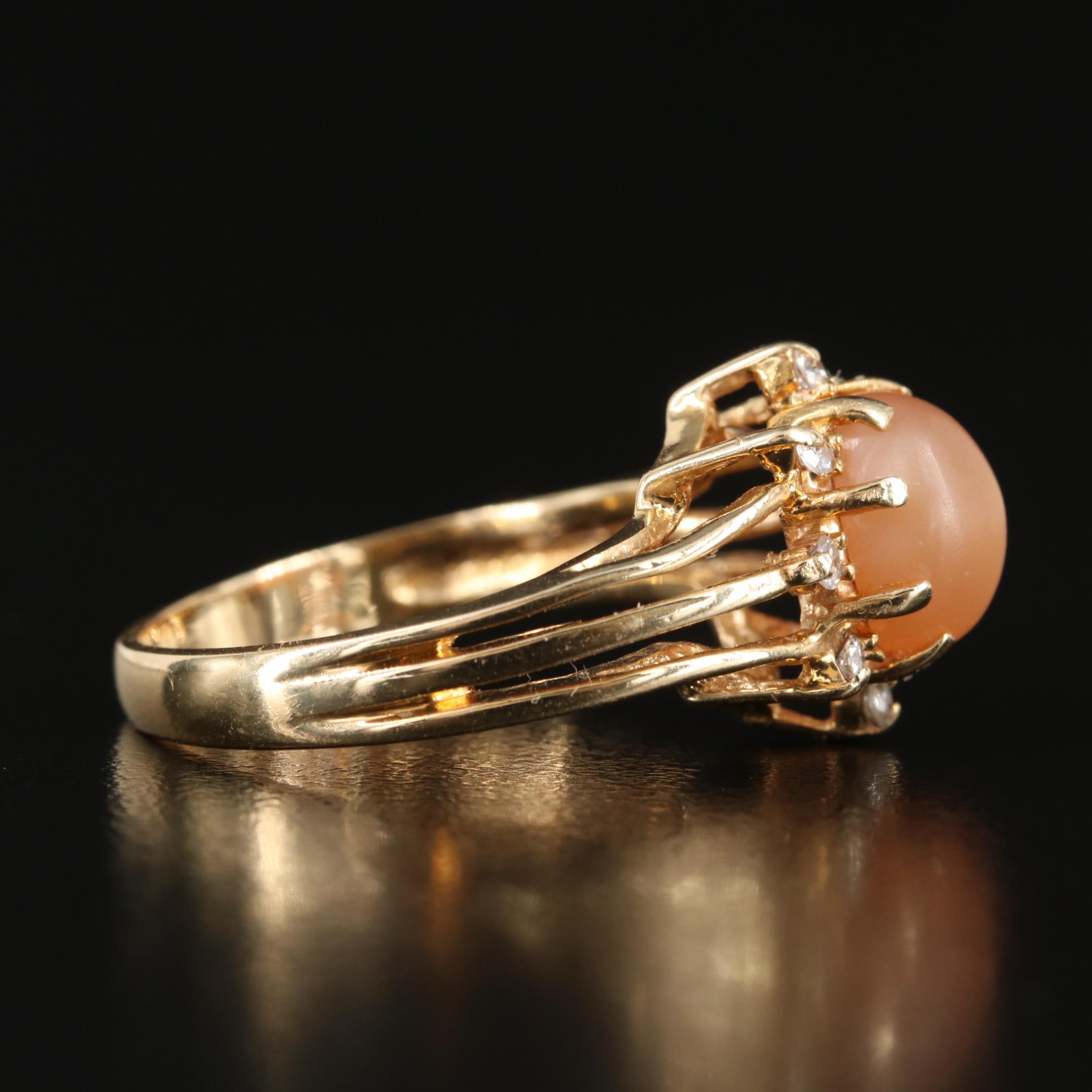 Vintage 14K Cat's Eye Moonstone and Diamond Ring