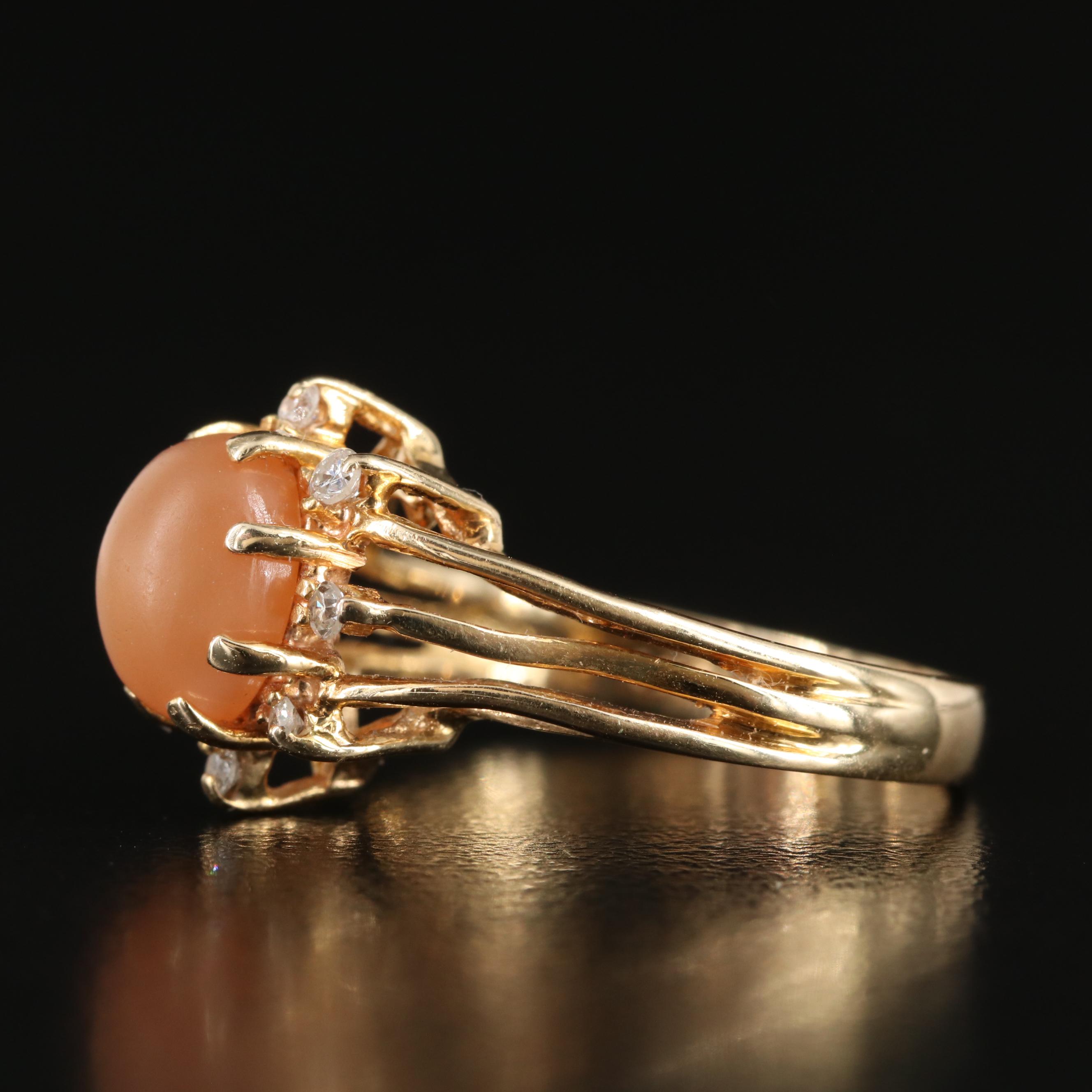 Vintage 14K Cat's Eye Moonstone and Diamond Ring