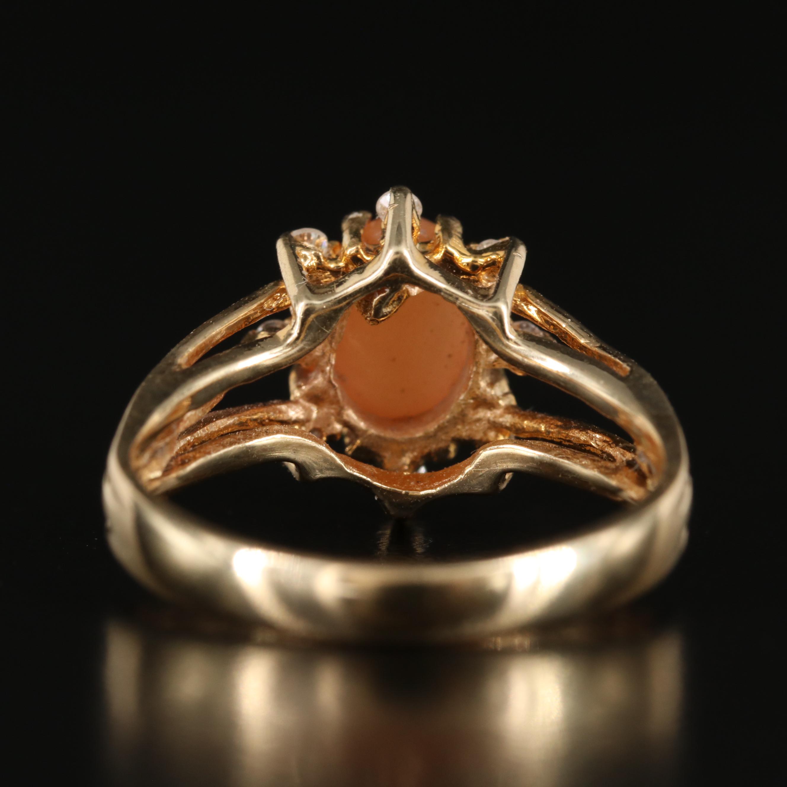 Vintage 14K Cat's Eye Moonstone and Diamond Ring