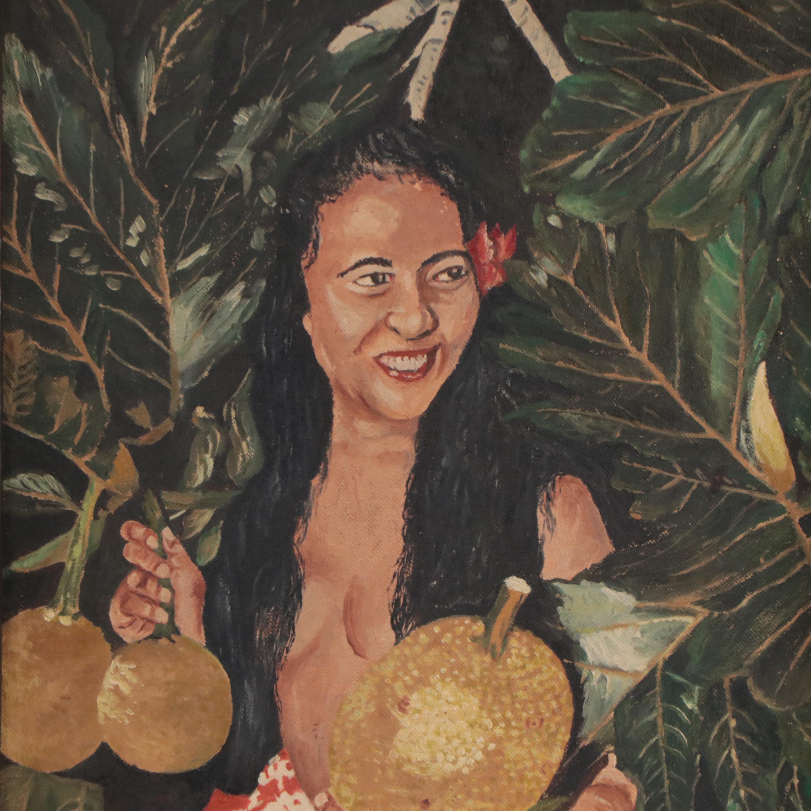 F. Huwel Oil Portrait Painting, 1957