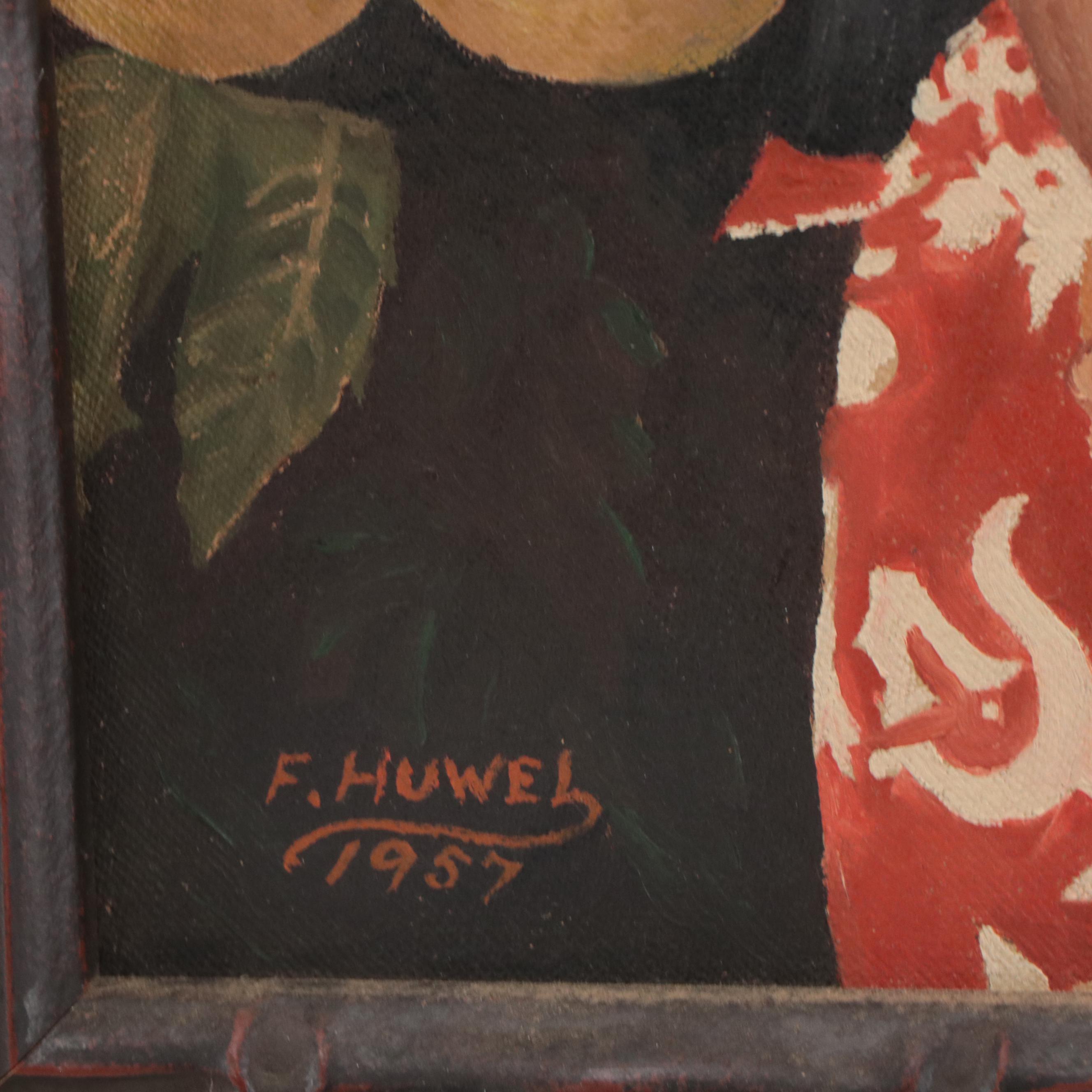 F. Huwel Oil Portrait Painting, 1957