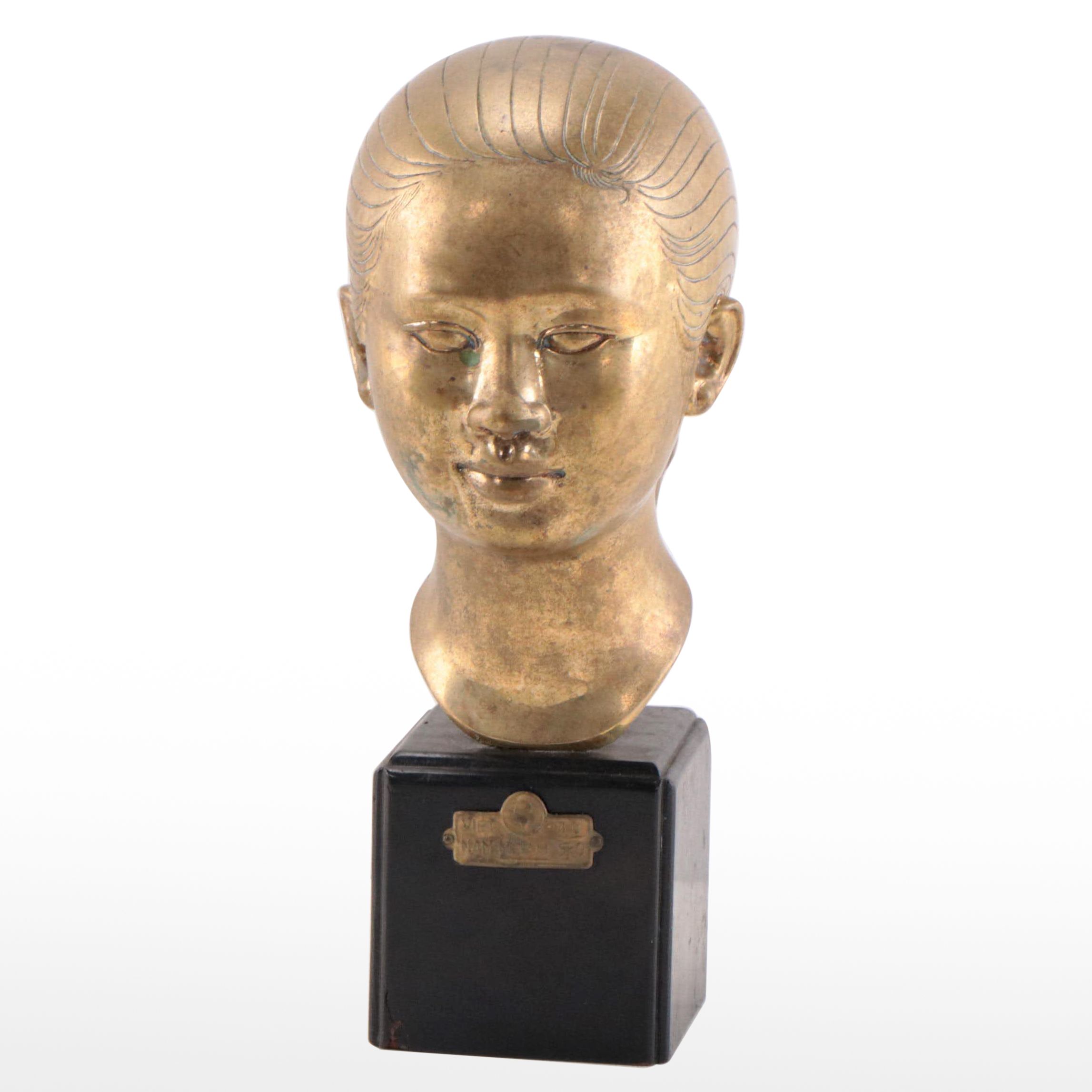 Vietnamese Bien Hoa School Signed Brass Bust