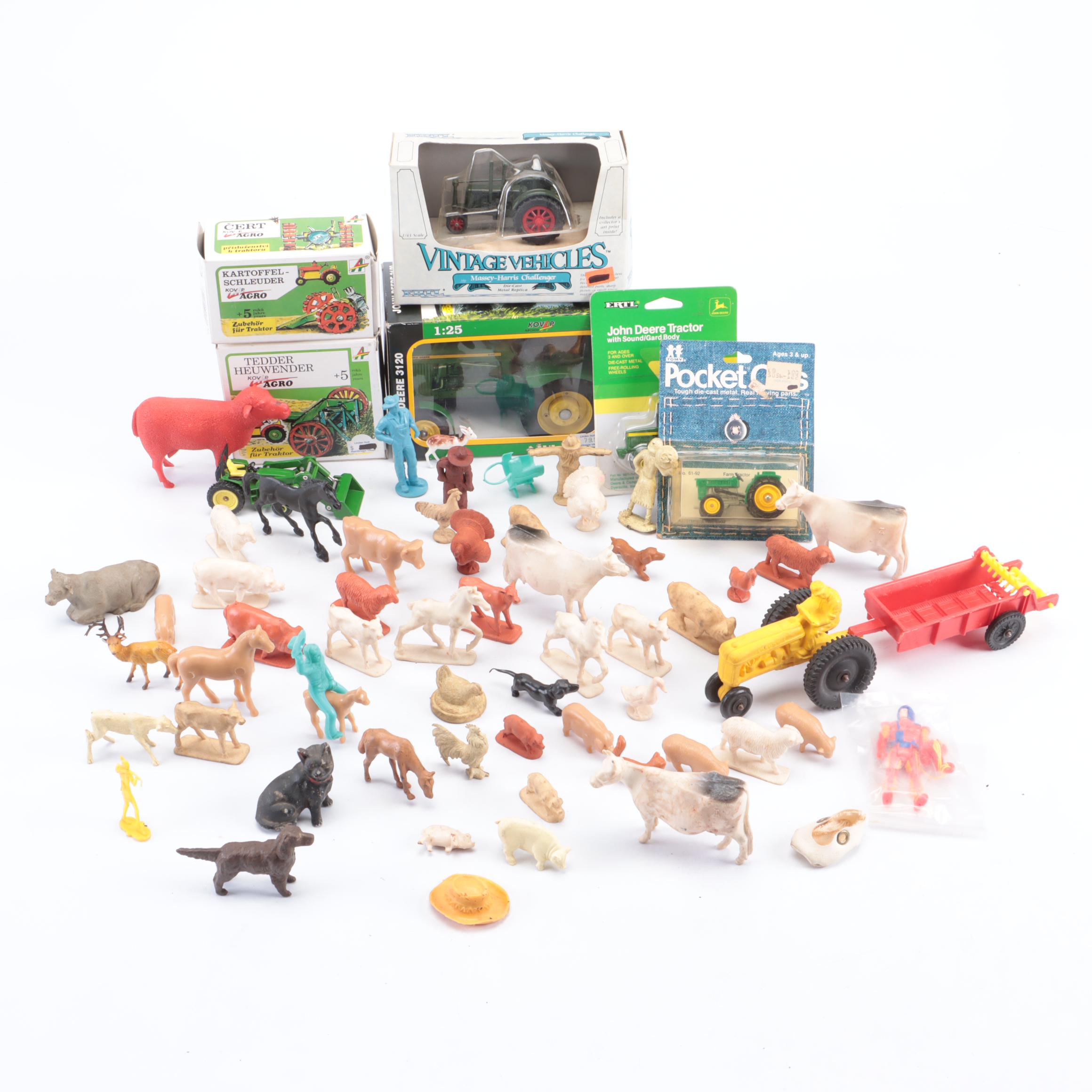 Ertl John Deere Tractor With Resin and Plastic Barn Animals, More