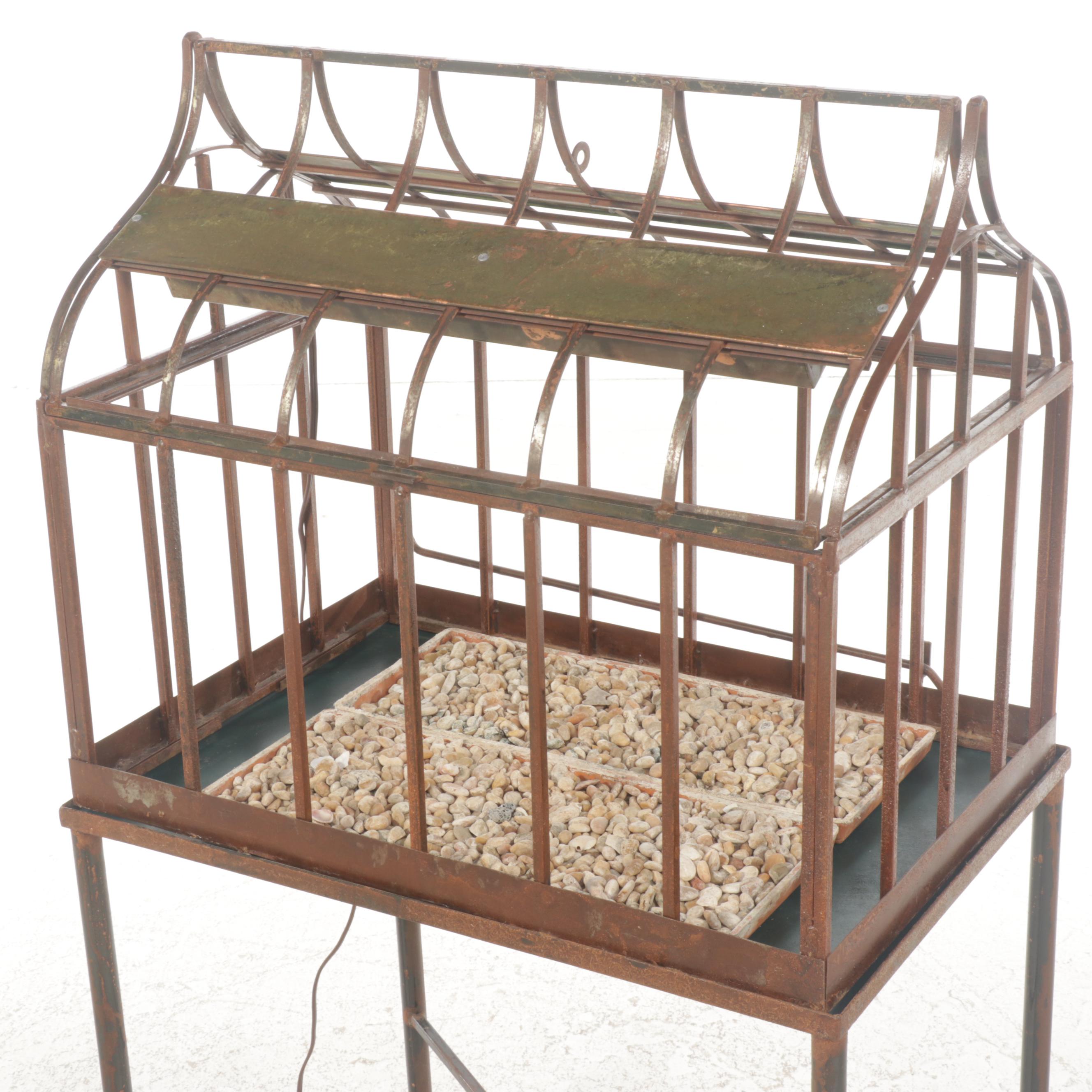 Victorian Style Metal and Glass Terrarium on Stand