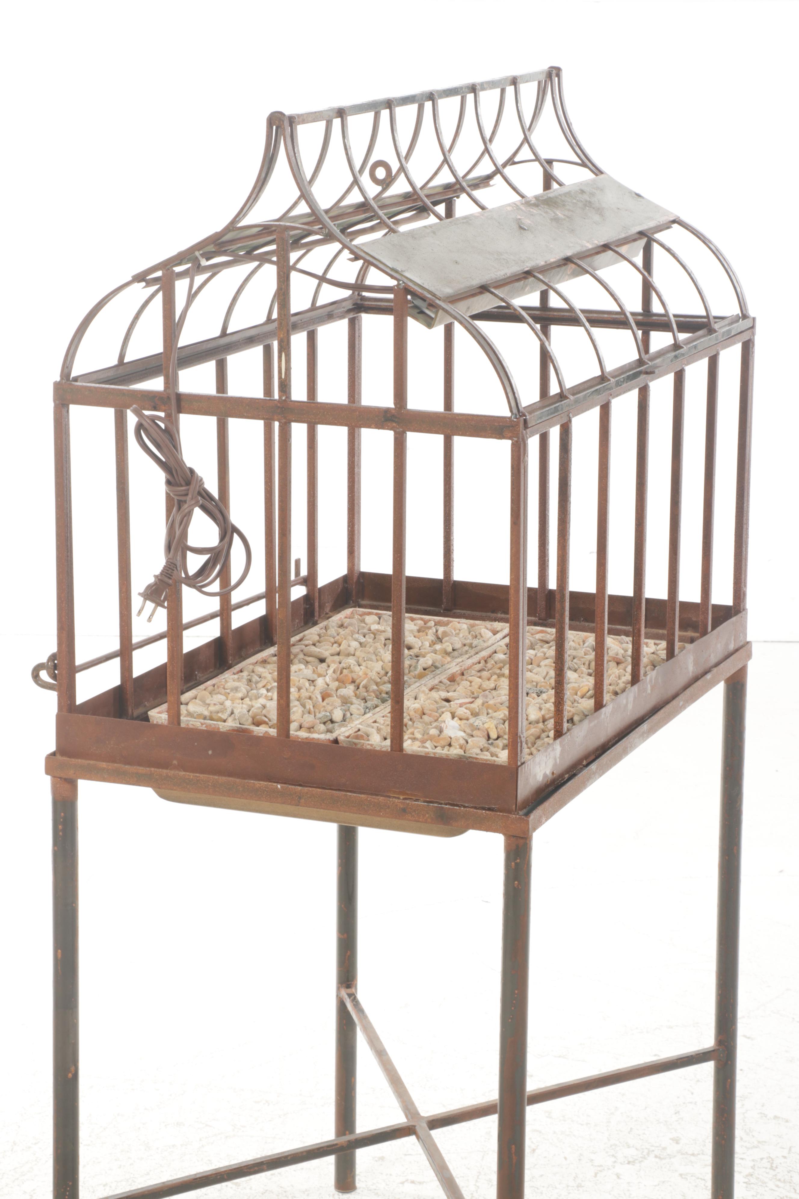 Victorian Style Metal and Glass Terrarium on Stand