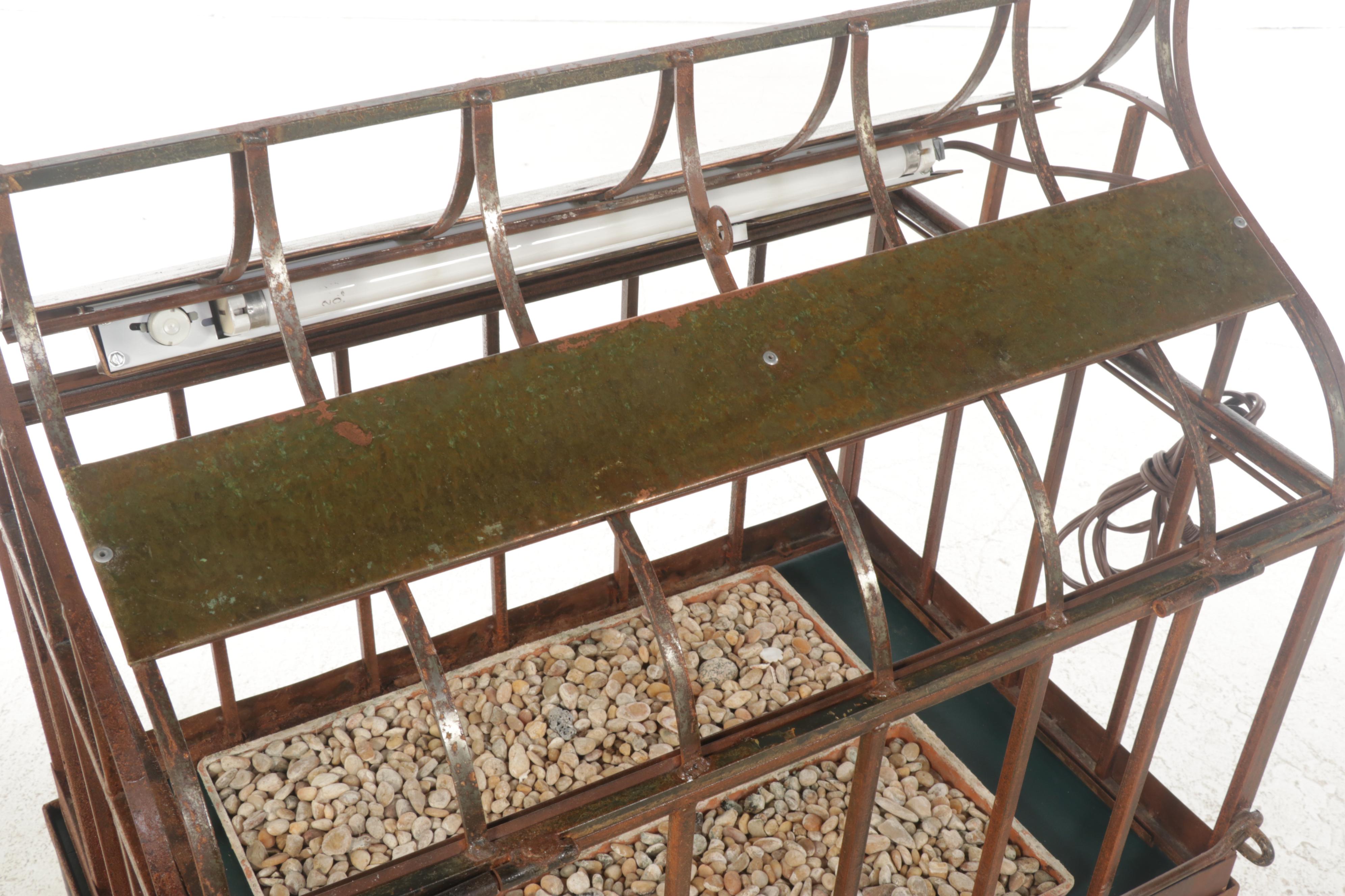 Victorian Style Metal and Glass Terrarium on Stand