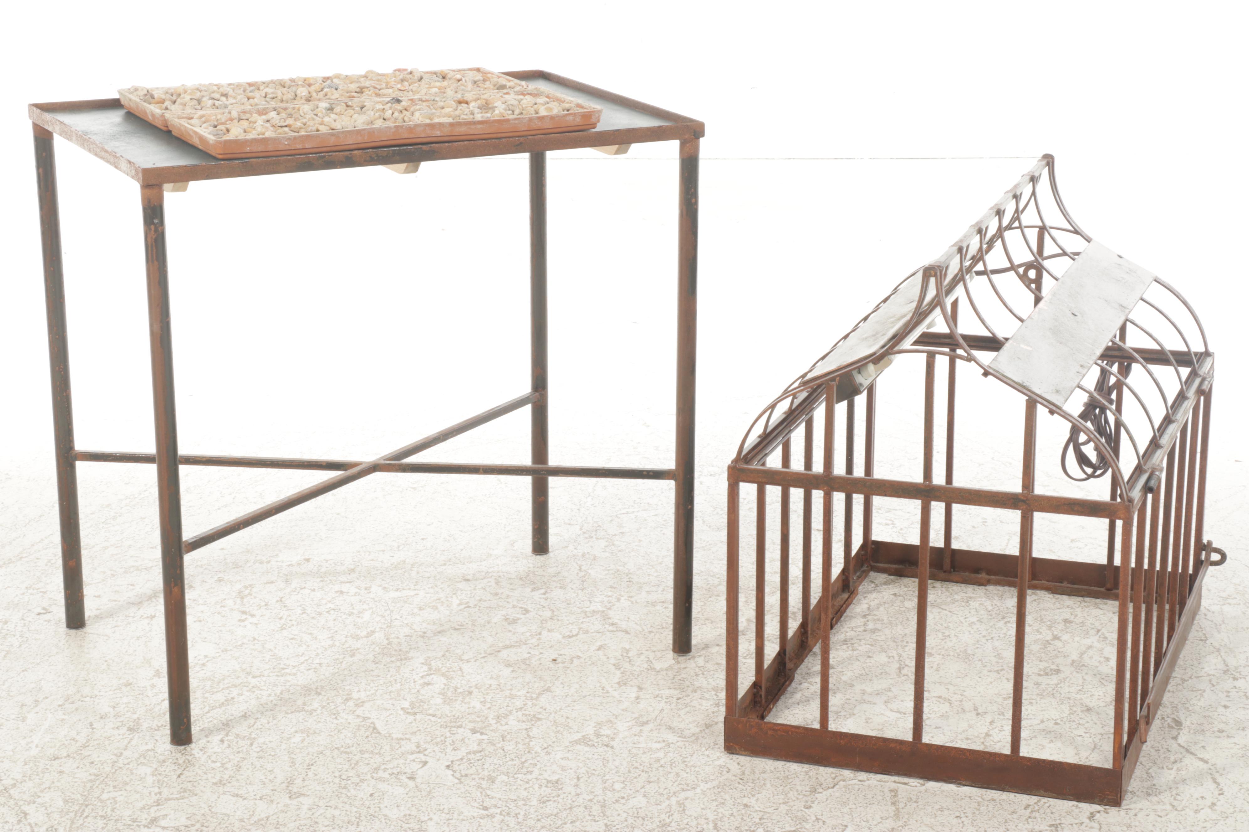 Victorian Style Metal and Glass Terrarium on Stand