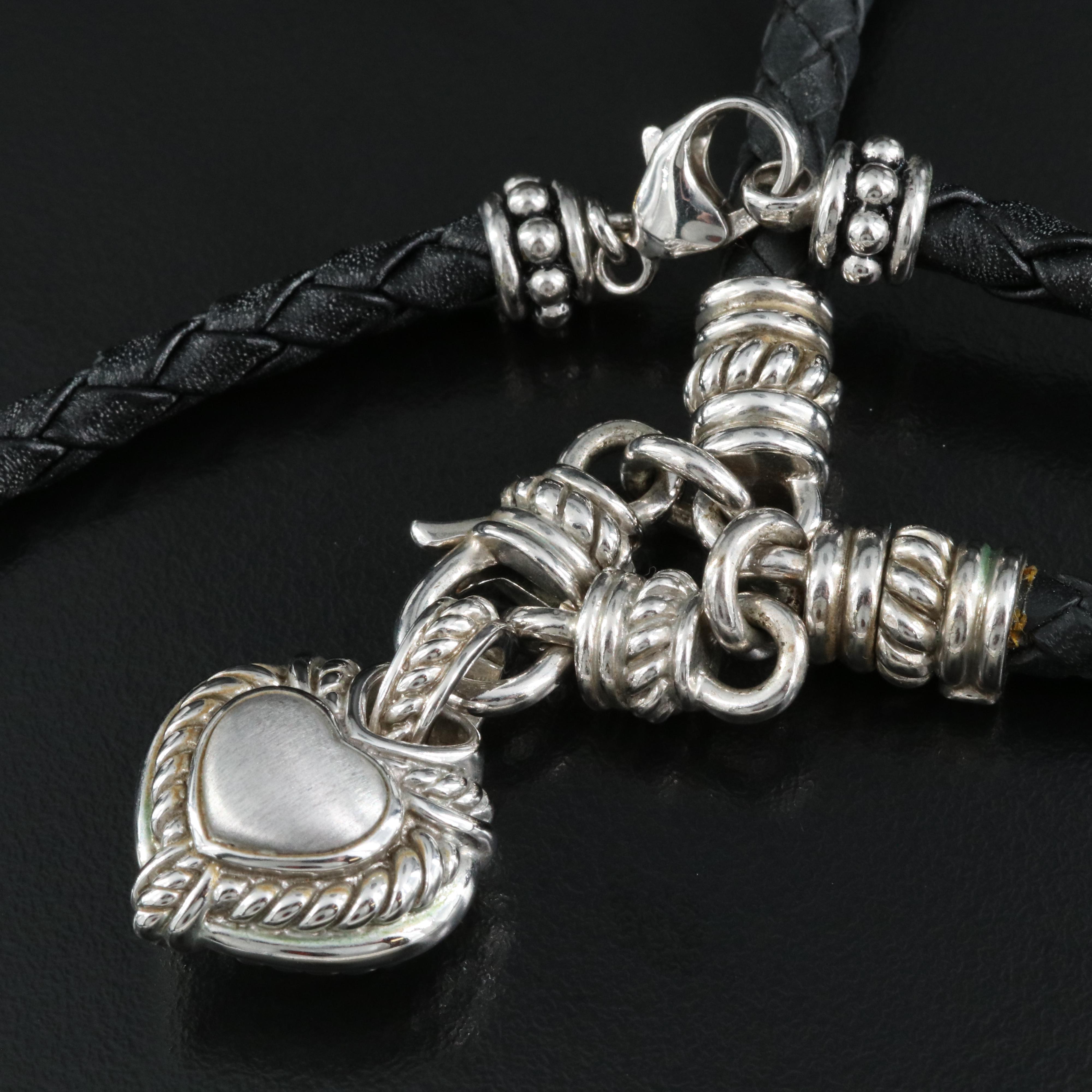 Sterling Braided Leather Cord Necklaces Including Judith Ripka