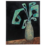Farshad Lanjani Still Life Acrylic Painting of Plant in Vase, 21st Century
