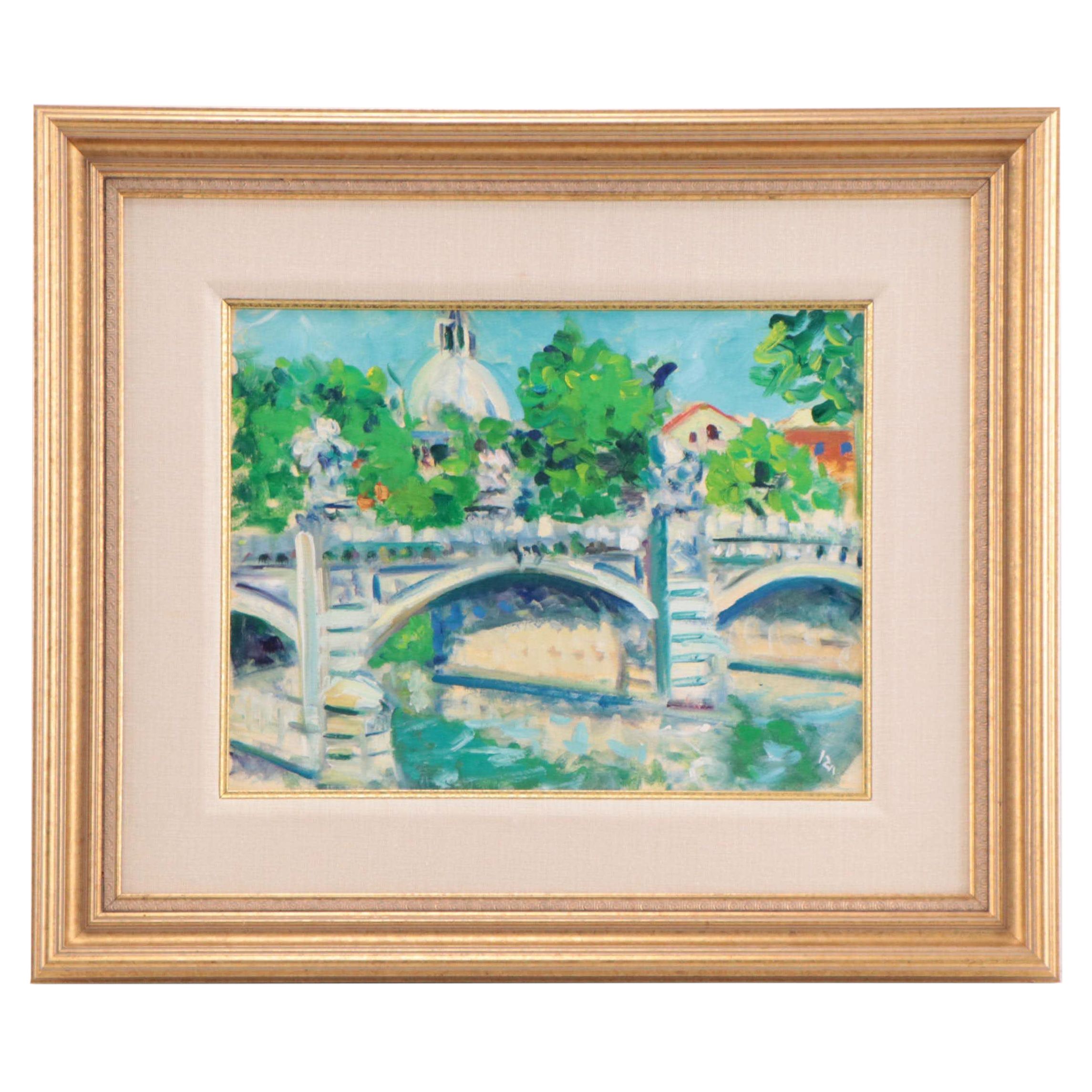 Ira Goldberg Italian Cityscape Oil Painting "The Tiber at Sunset"