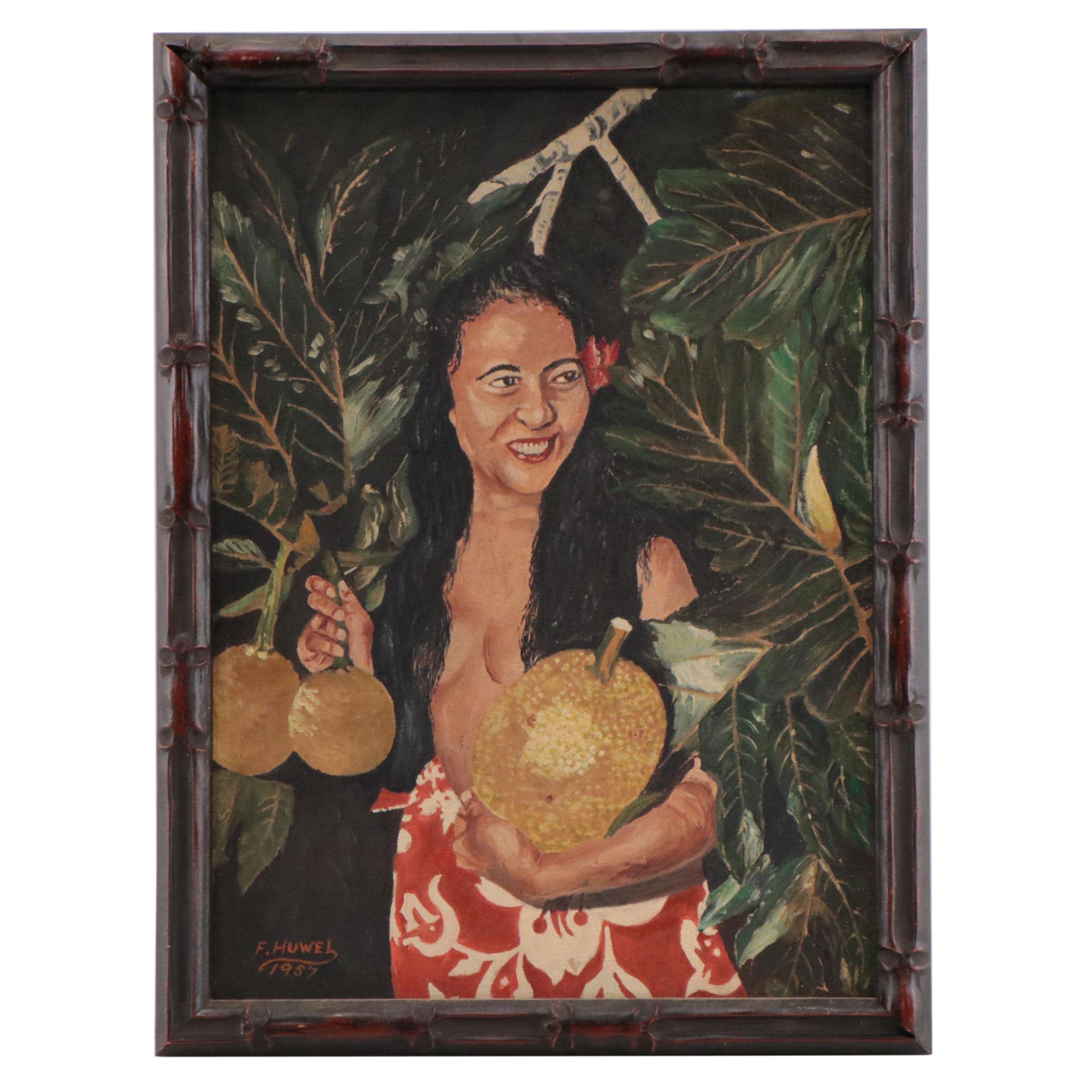 F. Huwel Oil Portrait Painting, 1957