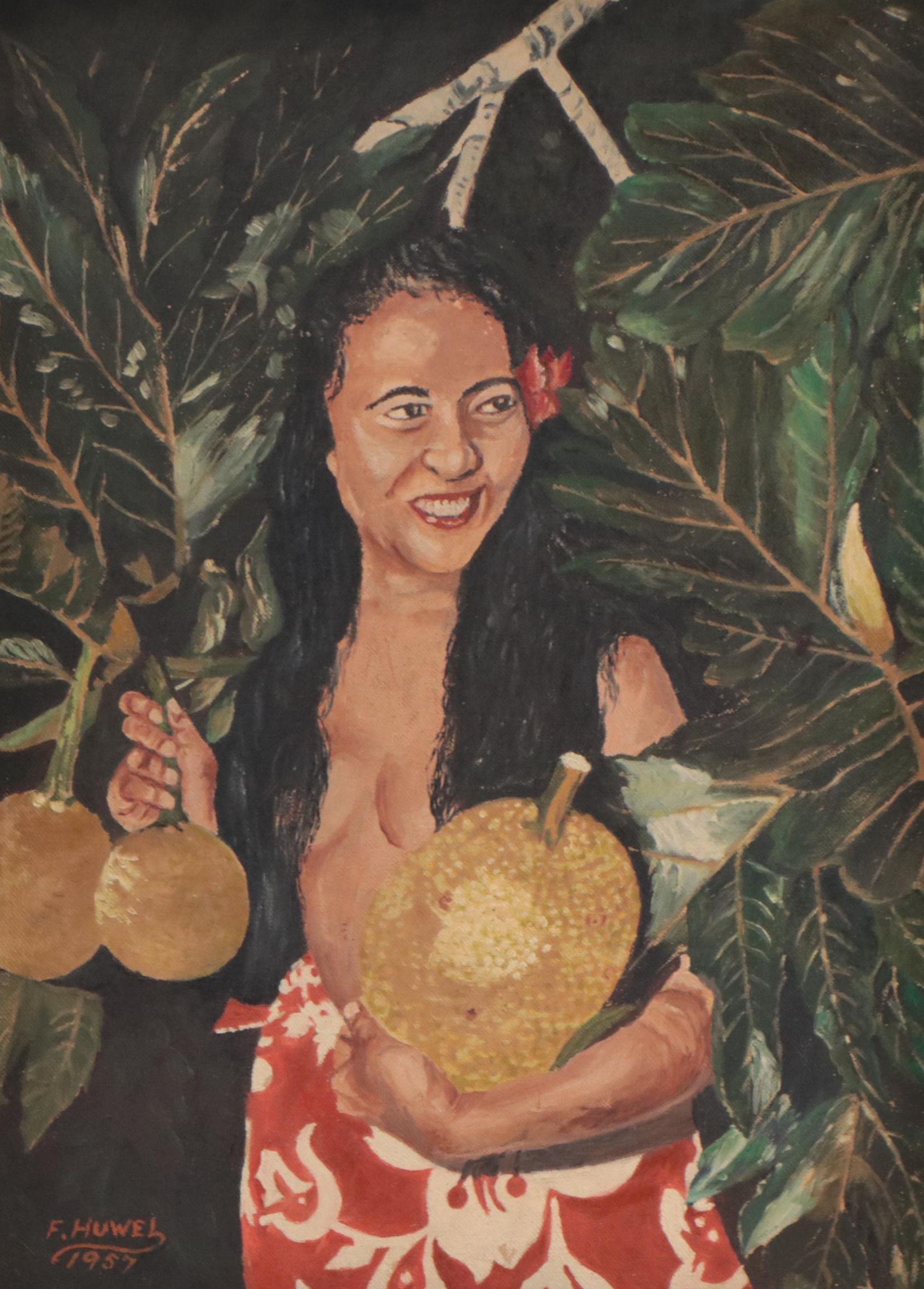 F. Huwel Oil Portrait Painting, 1957