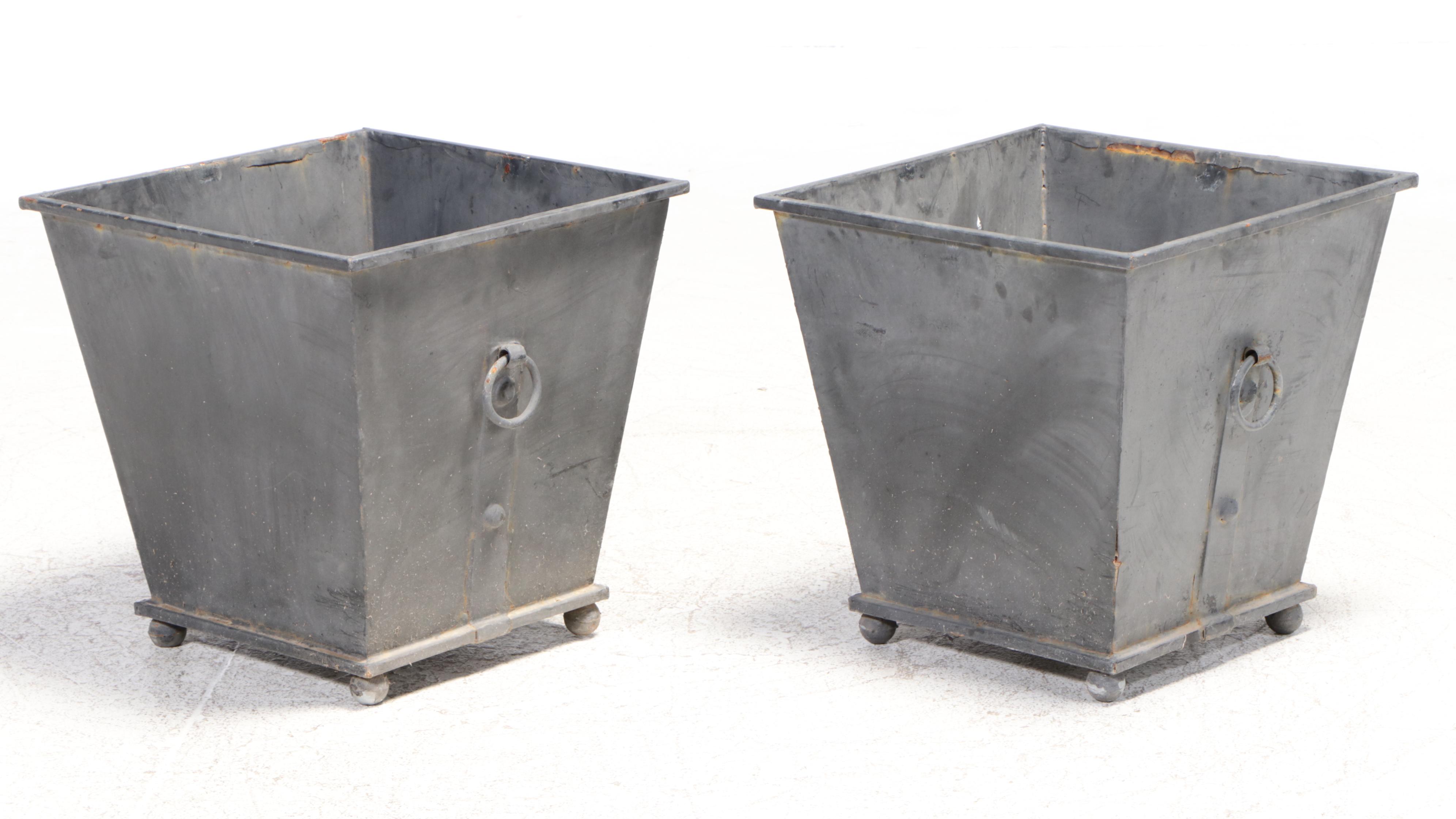 Pair of Neoclassical Style Painted Metal Planters