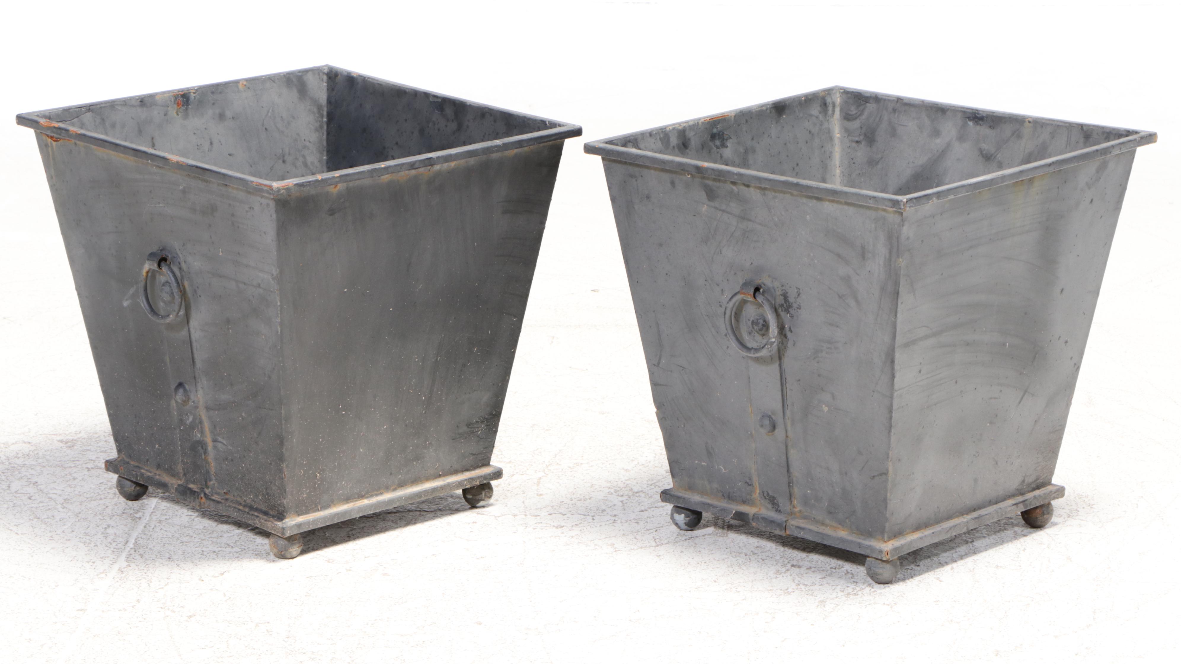 Pair of Neoclassical Style Painted Metal Planters