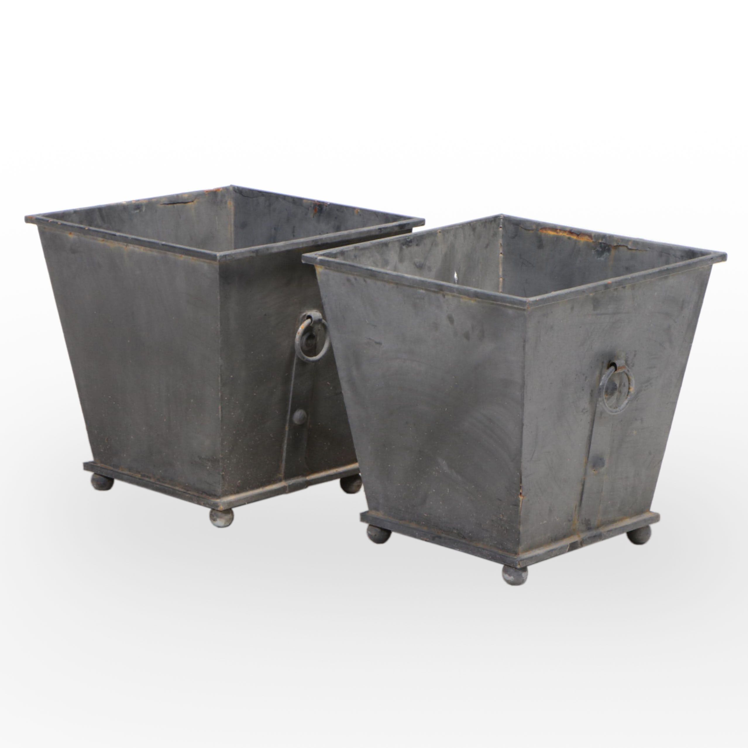 Pair of Neoclassical Style Painted Metal Planters