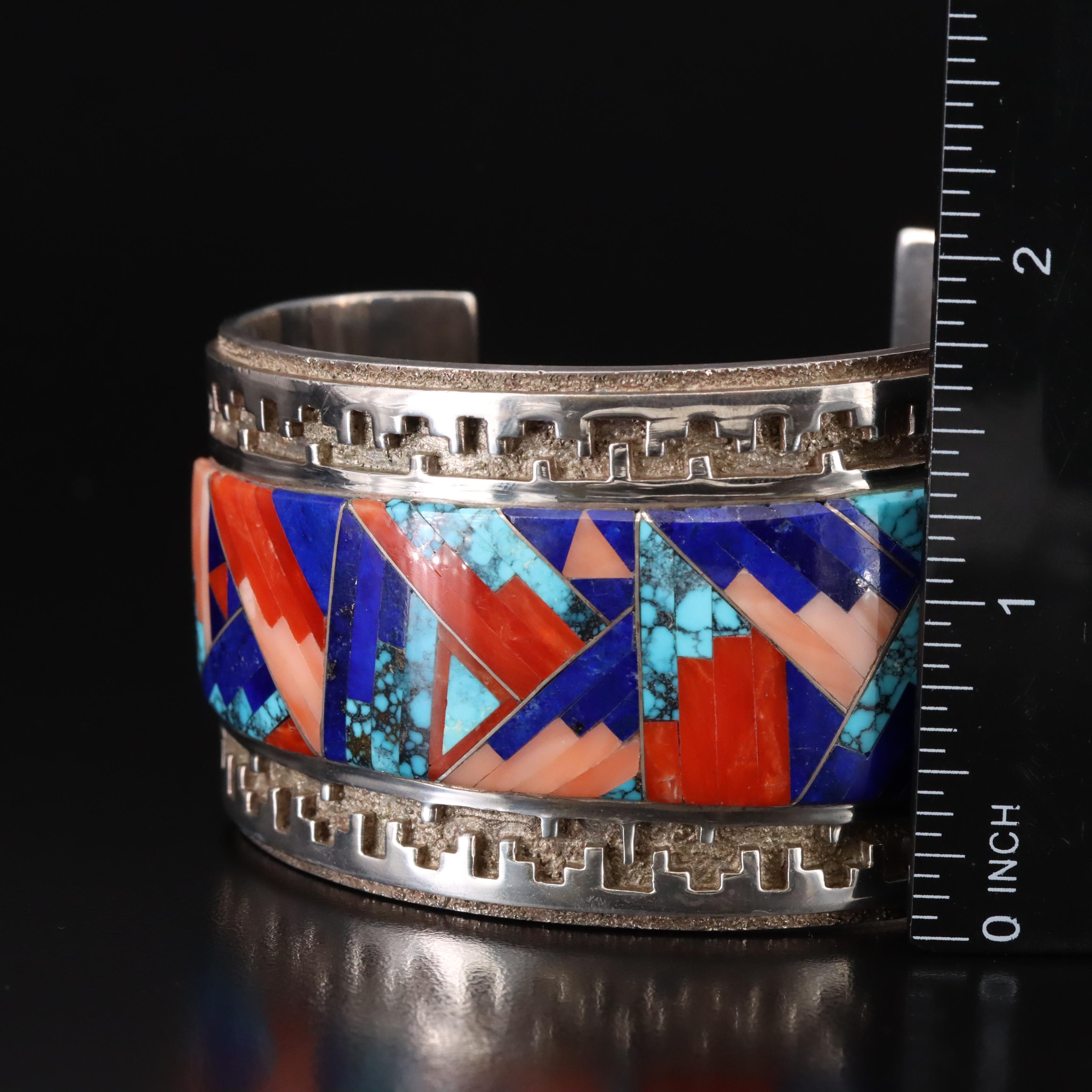 Tommy Jackson Navajo Diné Sterling Multi-Gemstone Inlay Bracelet